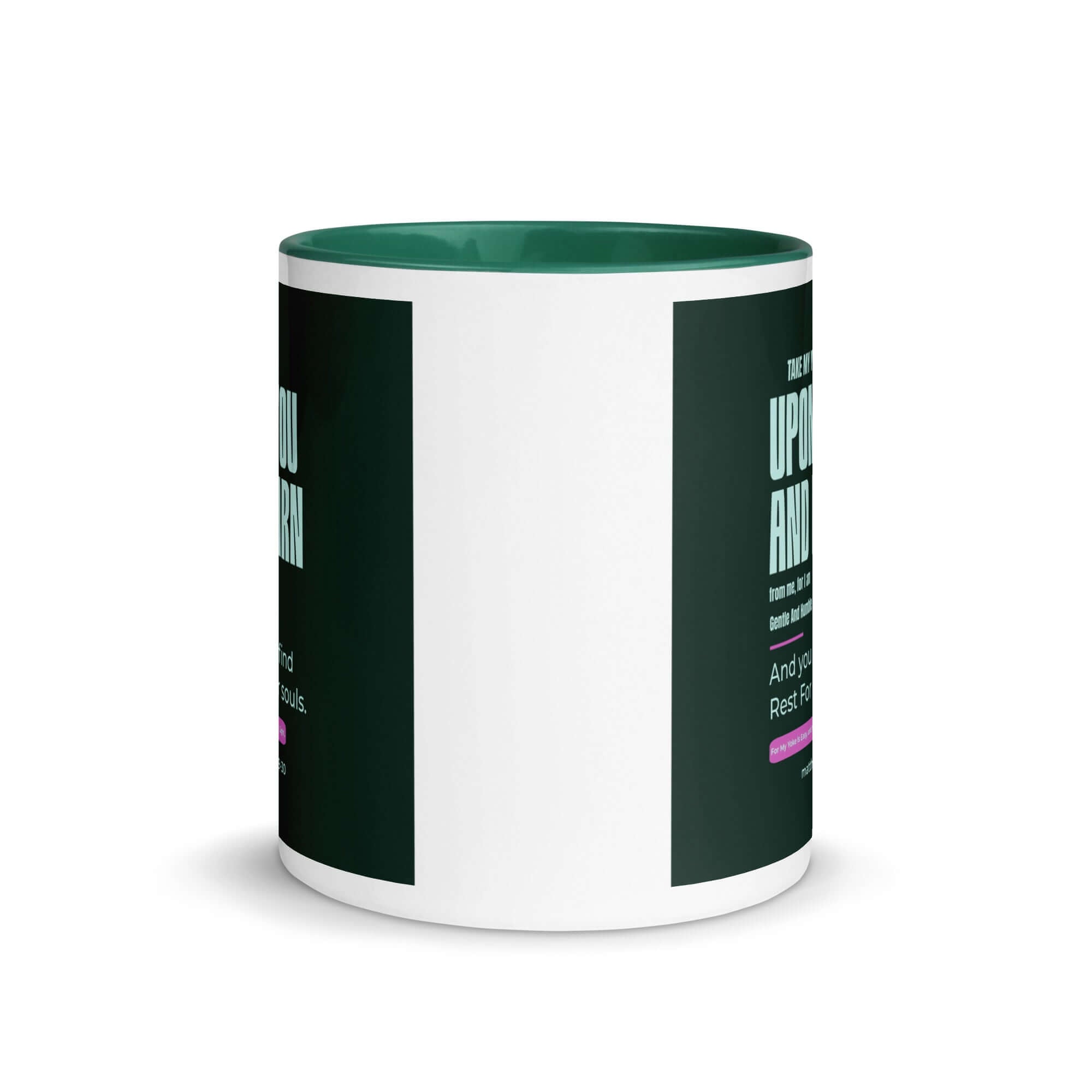 Matthew 11:29-30 Bible Verse, I am gentle White Ceramic Mug with Color Inside