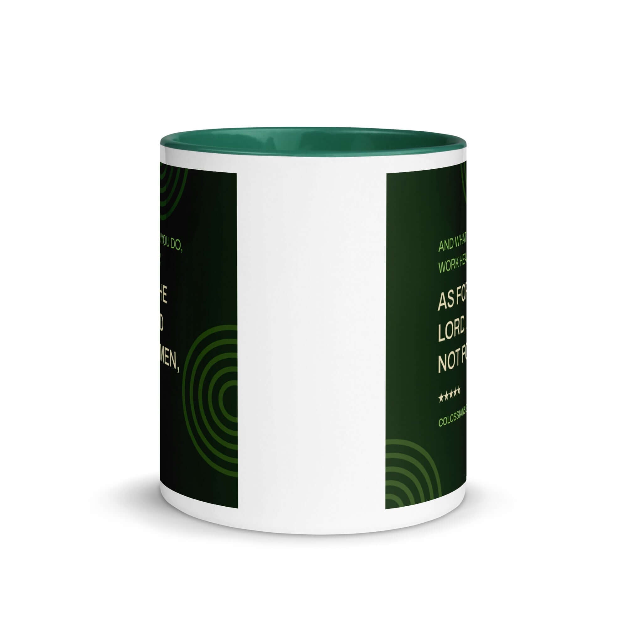 Colossians 3:23 Bible Verse, not for men White Ceramic Mug with Color Inside