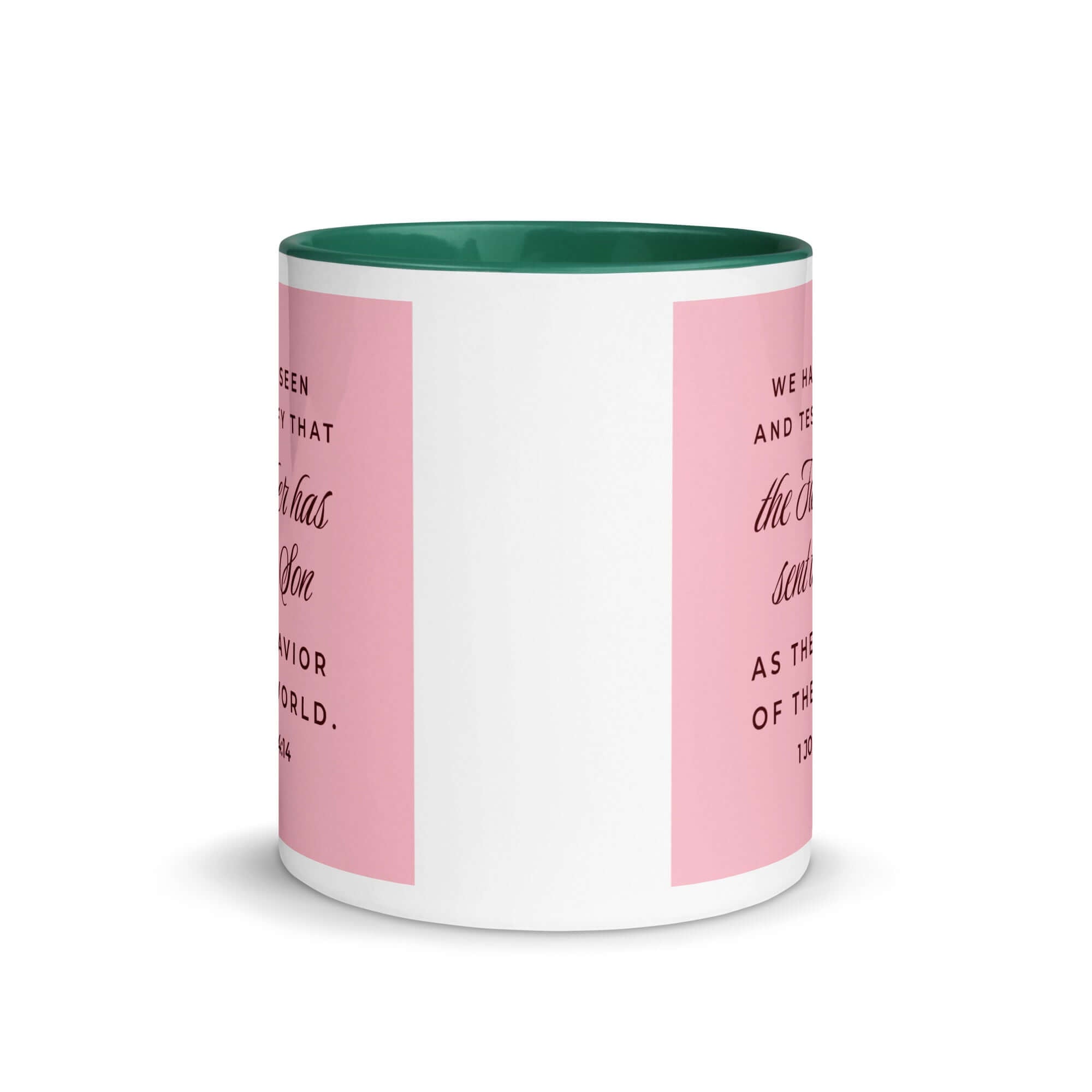 1 John 4:14 Bible Verse, We have seen White Ceramic Mug with Color Inside