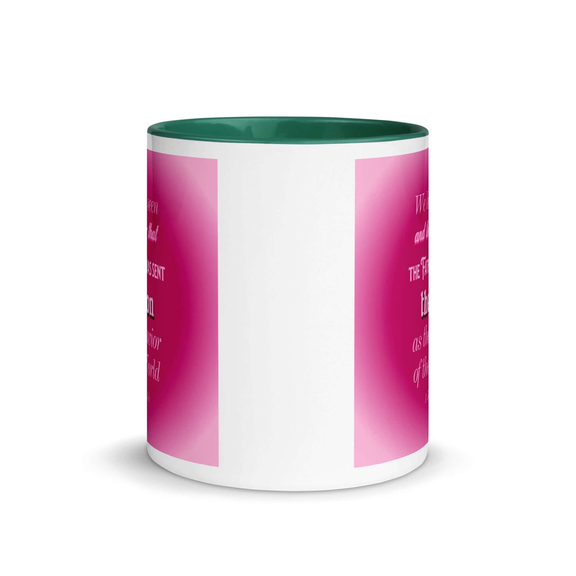 1 John 4:14 Bible Verse, that the Father White Ceramic Mug with Color Inside
