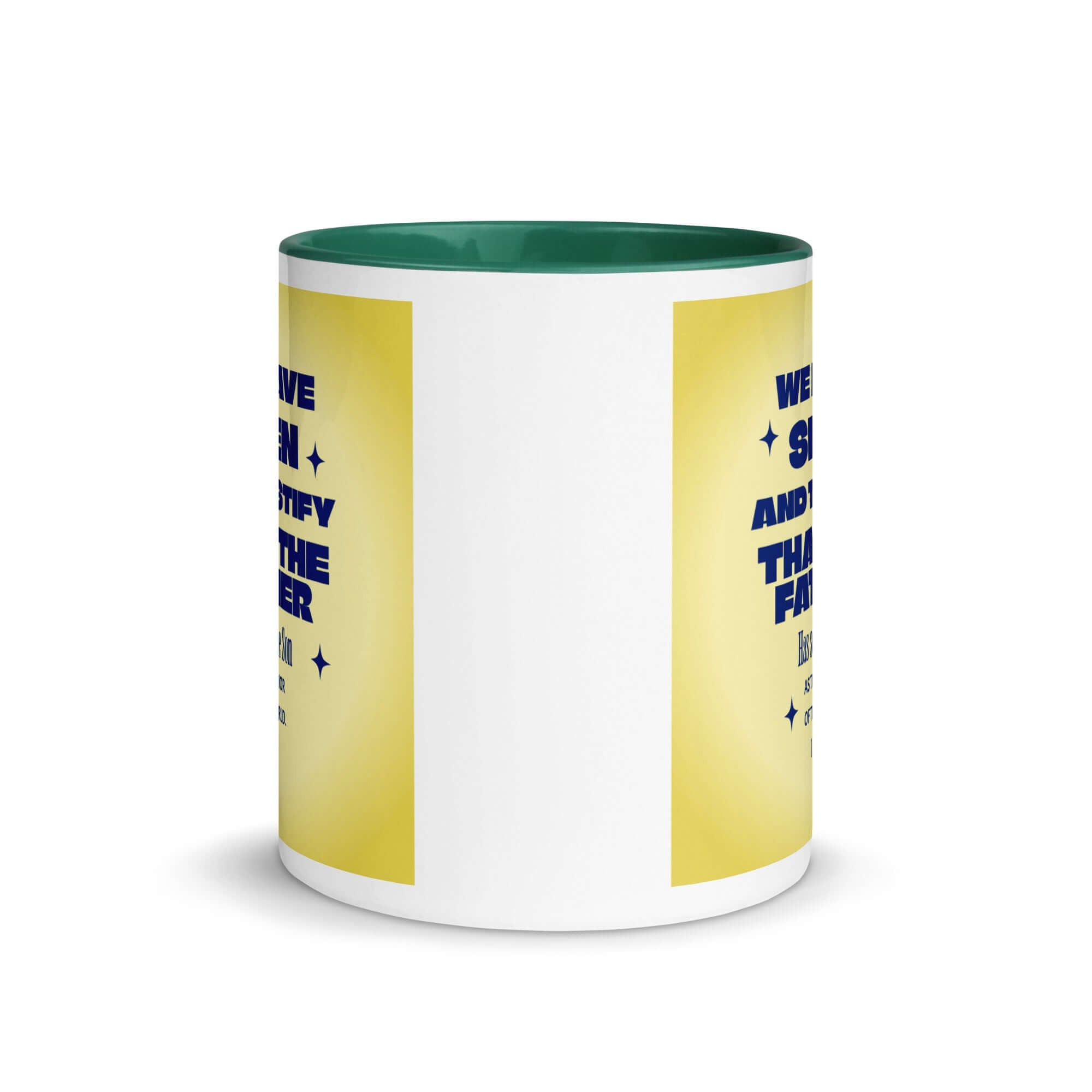 1 John 4:14 Bible Verse, Savior of the world White Ceramic Mug with Color Inside