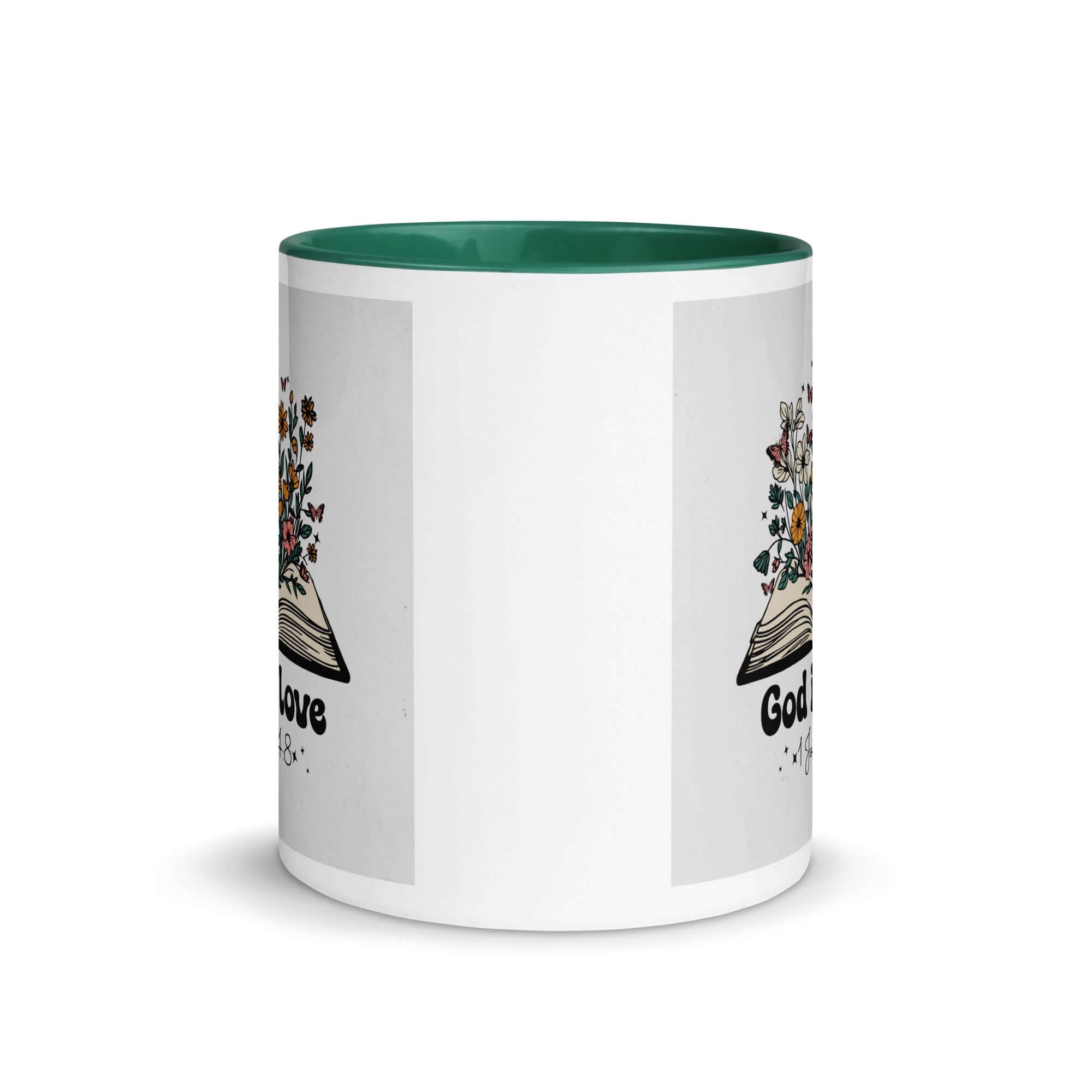 1 John 4:8 Bible Verse, God is Love White Ceramic Mug with Color Inside