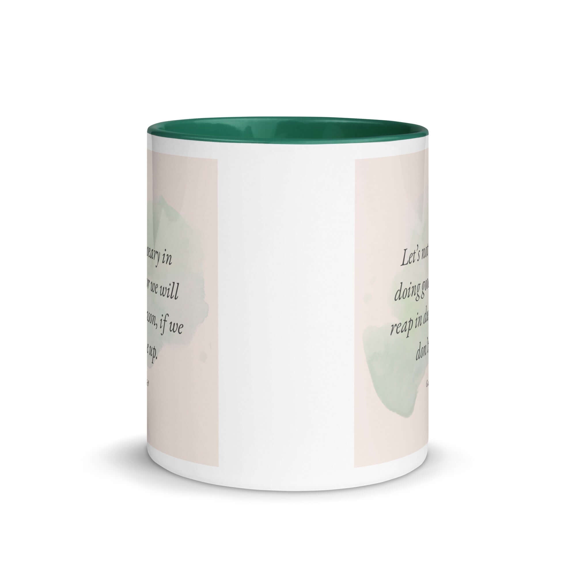 Galatians 6:9 Bible Verse, not be weary White Ceramic Mug with Color Inside