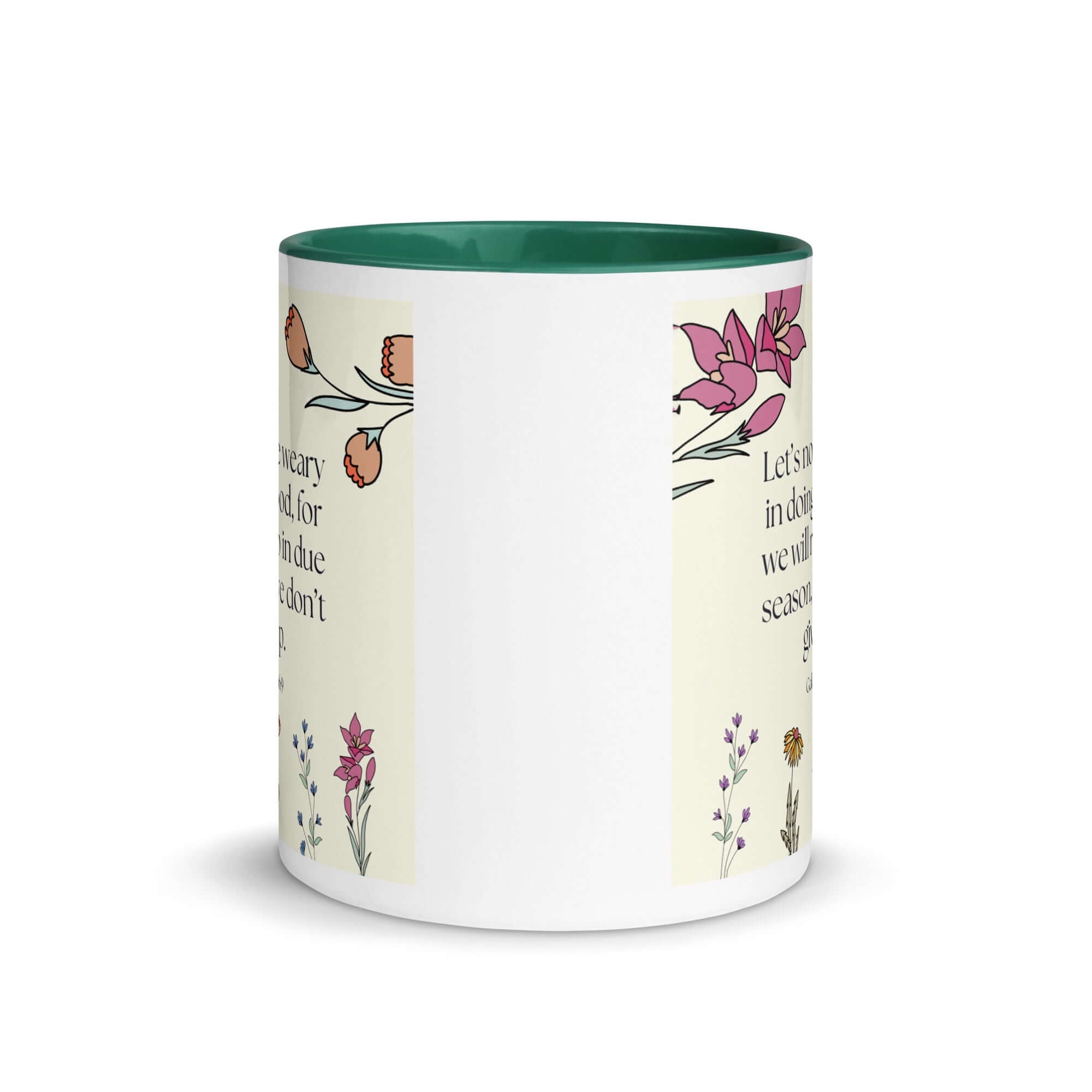 Galatians 6:9 Bible Verse, in doing good White Ceramic Mug with Color Inside