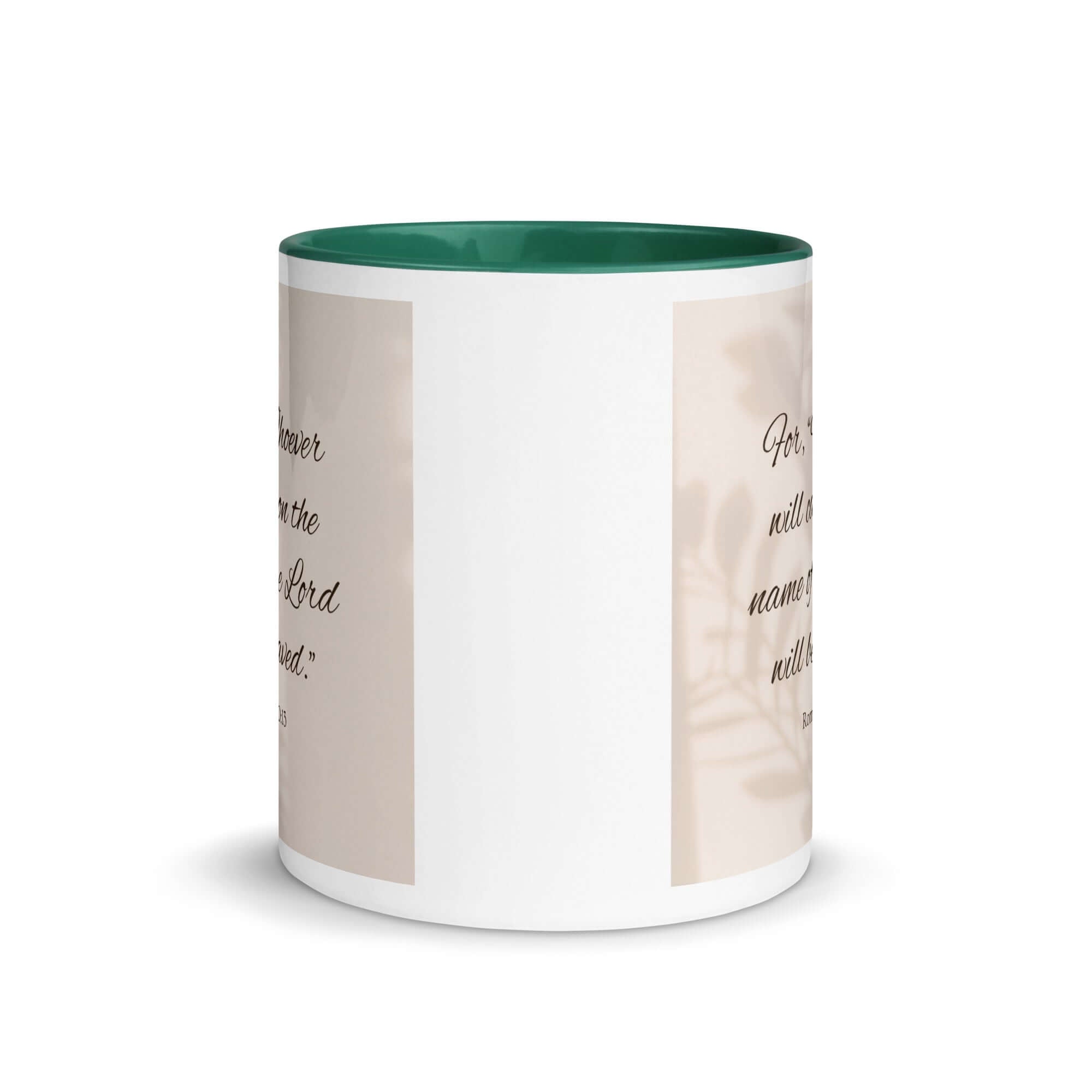 Romans 10:13 Bible Verse, Whoever White Ceramic Mug with Color Inside