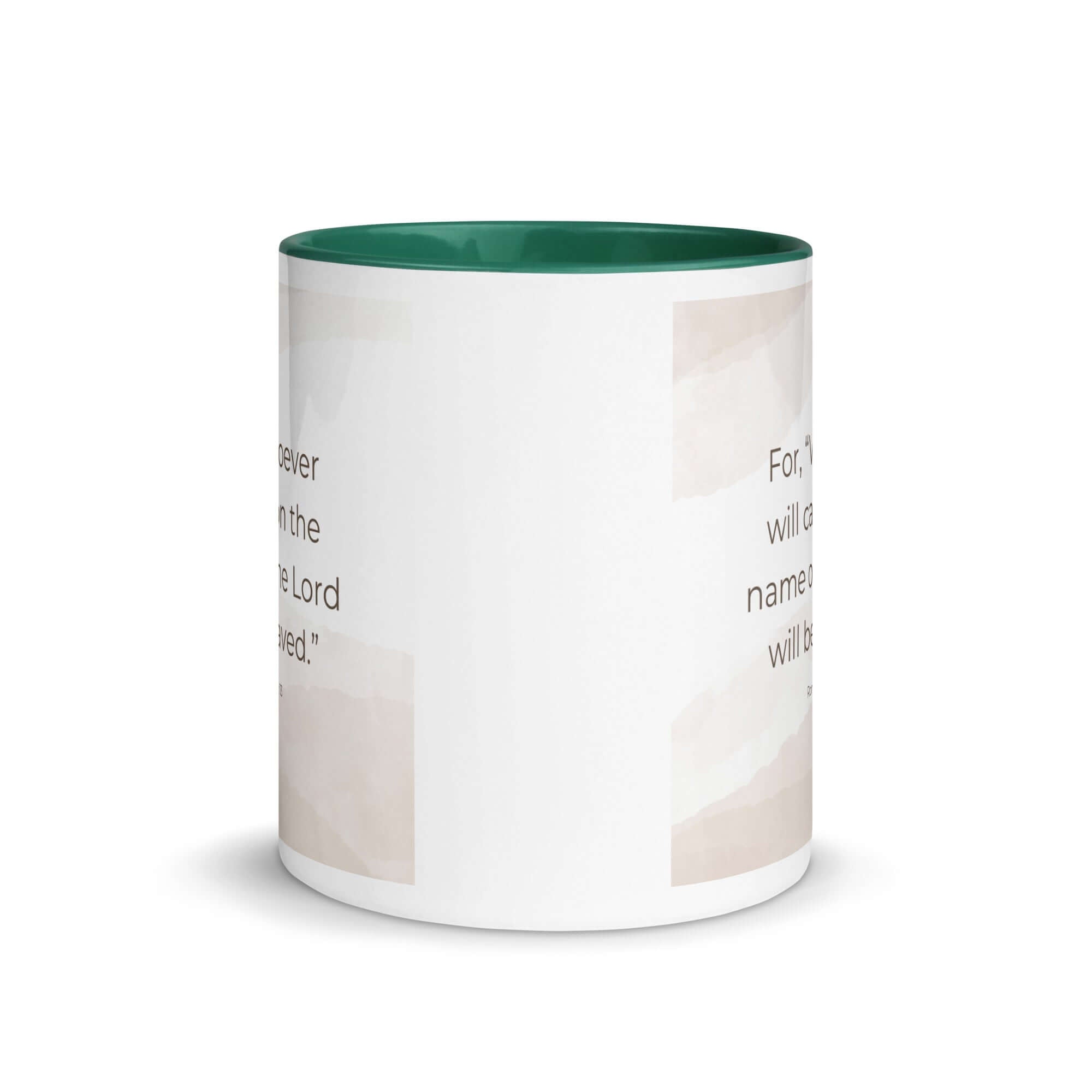 Romans 10:13 Bible Verse, the name White Ceramic Mug with Color Inside