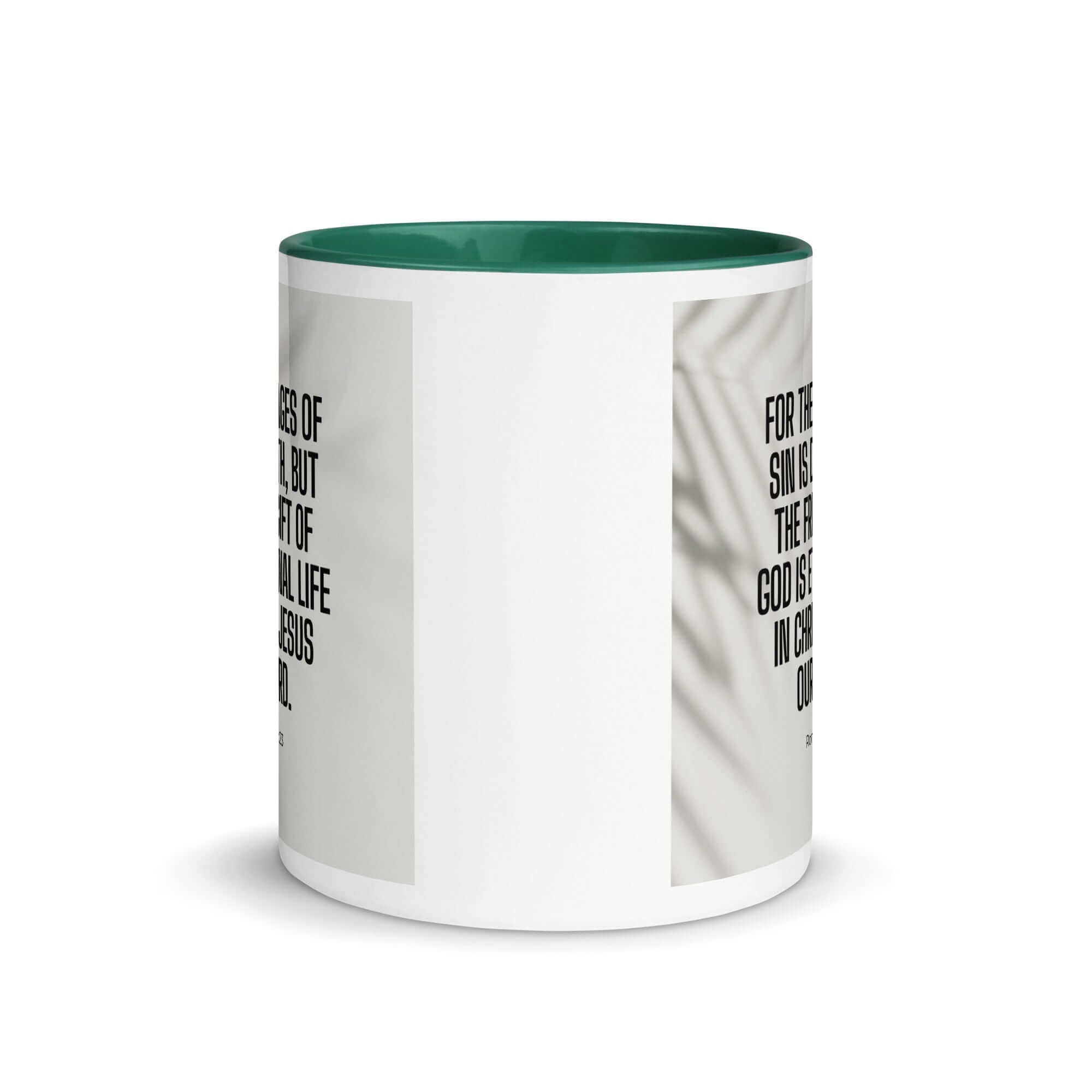 Romans 6:23 Bible Verse, eternal life White Ceramic Mug with Color Inside