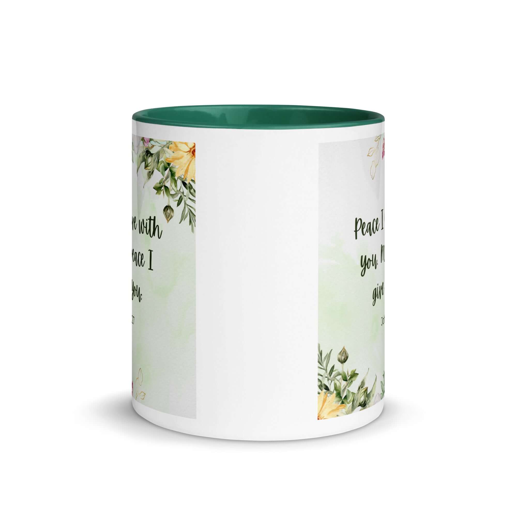 John 14:27 Bible Verse, My peace White Ceramic Mug with Color Inside