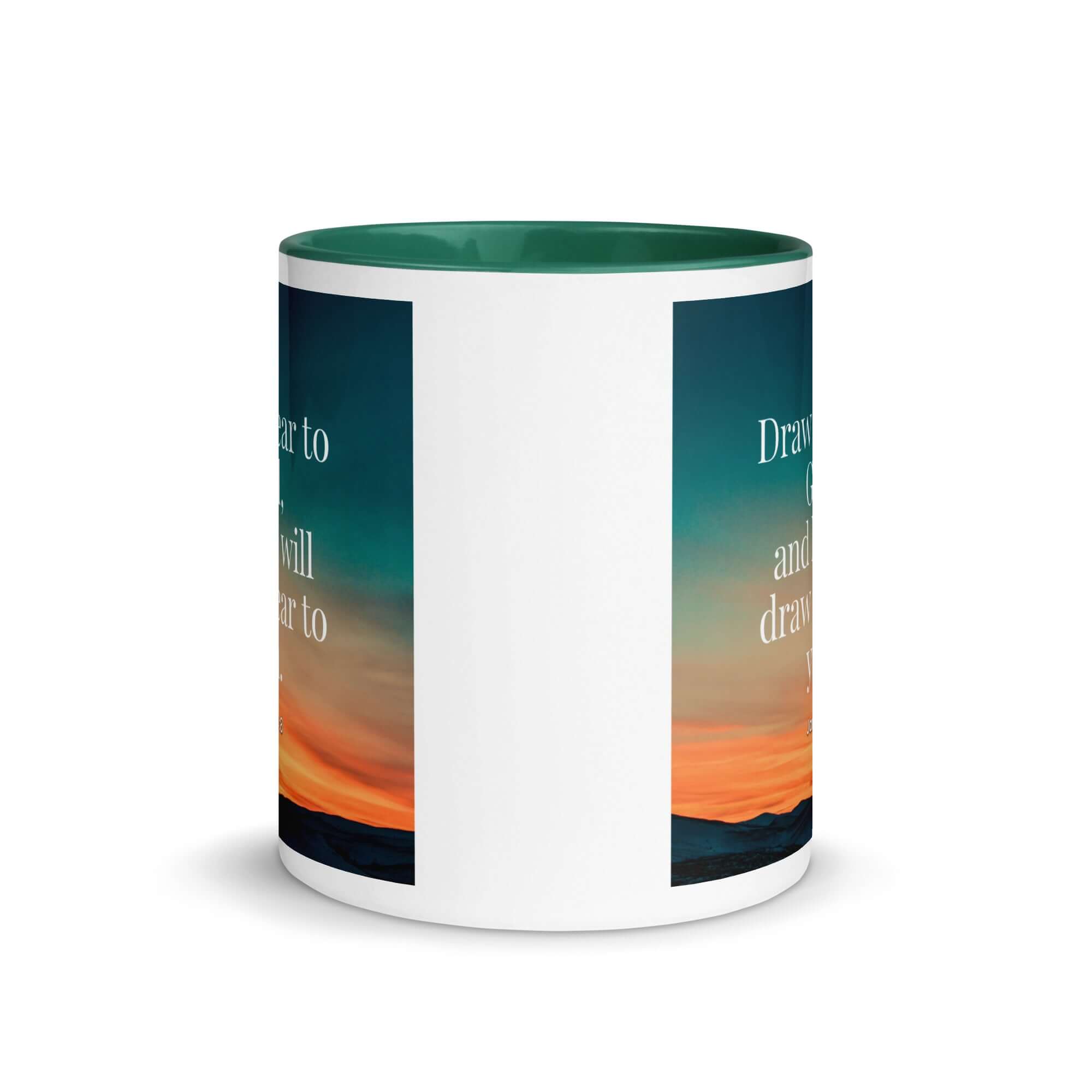 James 4:8 Bible Verse, near to God White Ceramic Mug with Color Inside