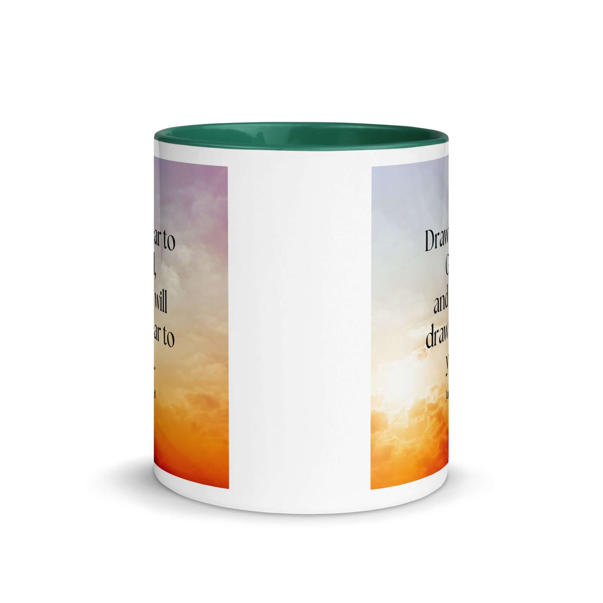 James 4:8 Bible Verse, he will draw White Ceramic Mug with Color Inside