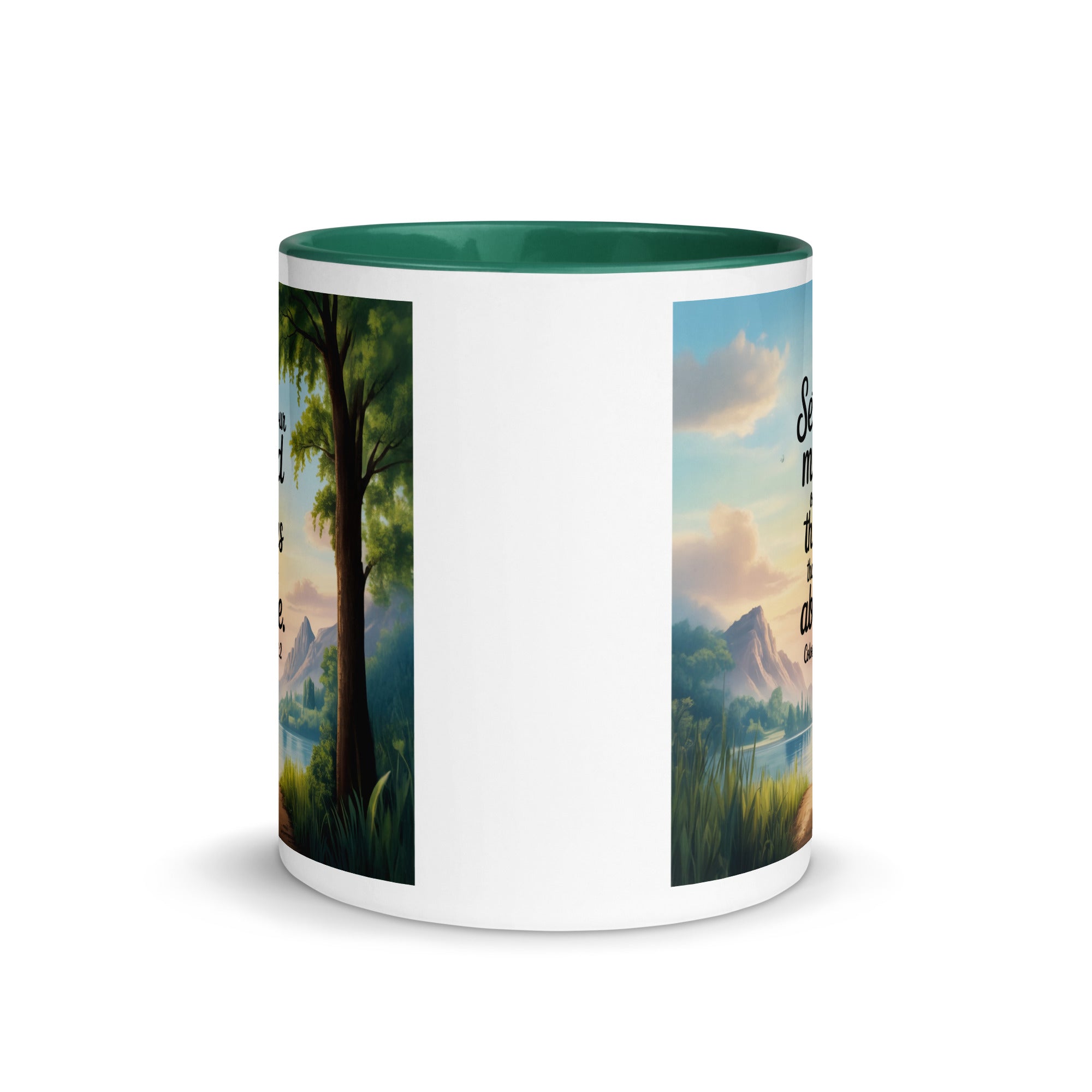 Colossians 3:2 Bible Verse Set White Ceramic Mug with Color Inside