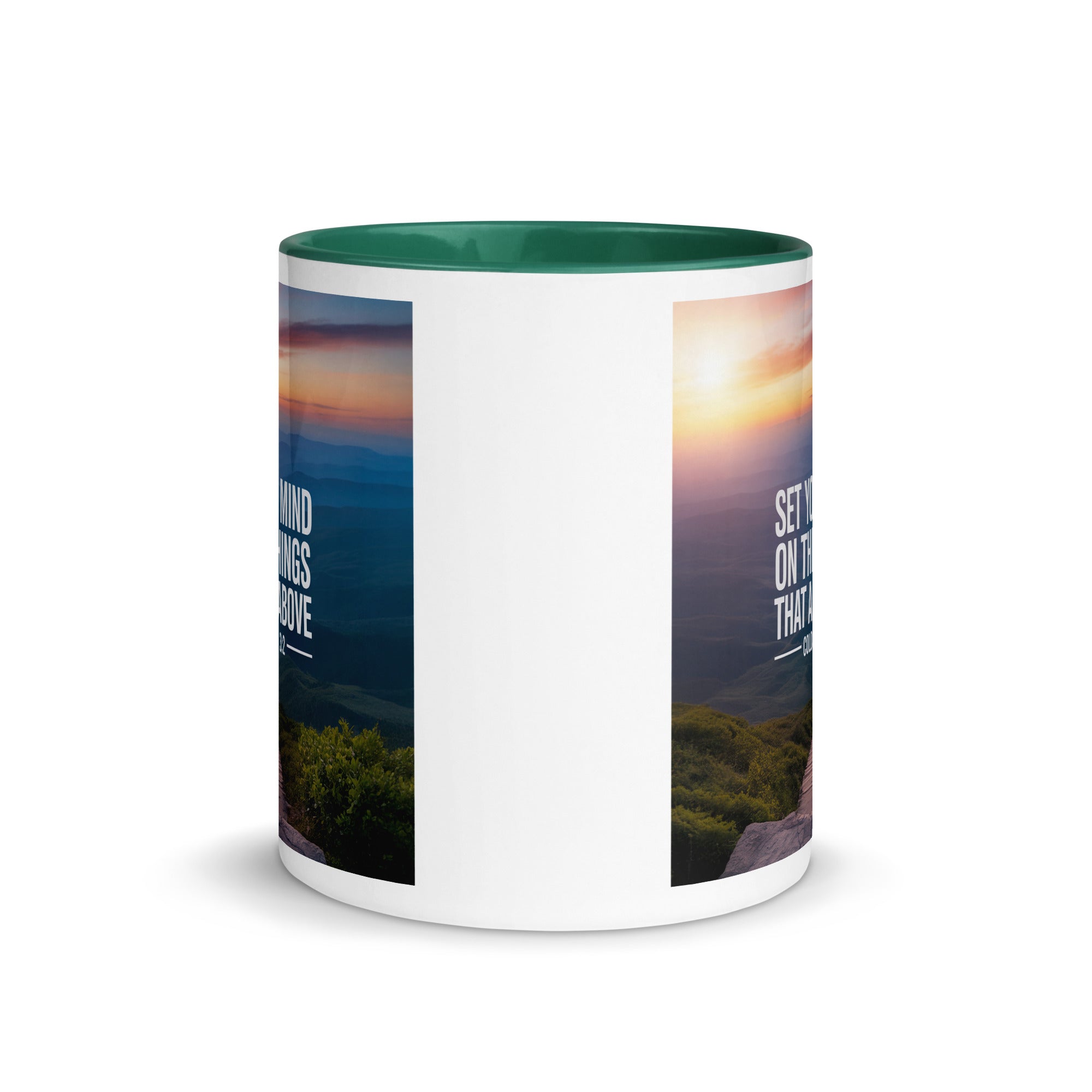 Colossians 3:2 Bible Verse your mind White Ceramic Mug with Color Inside