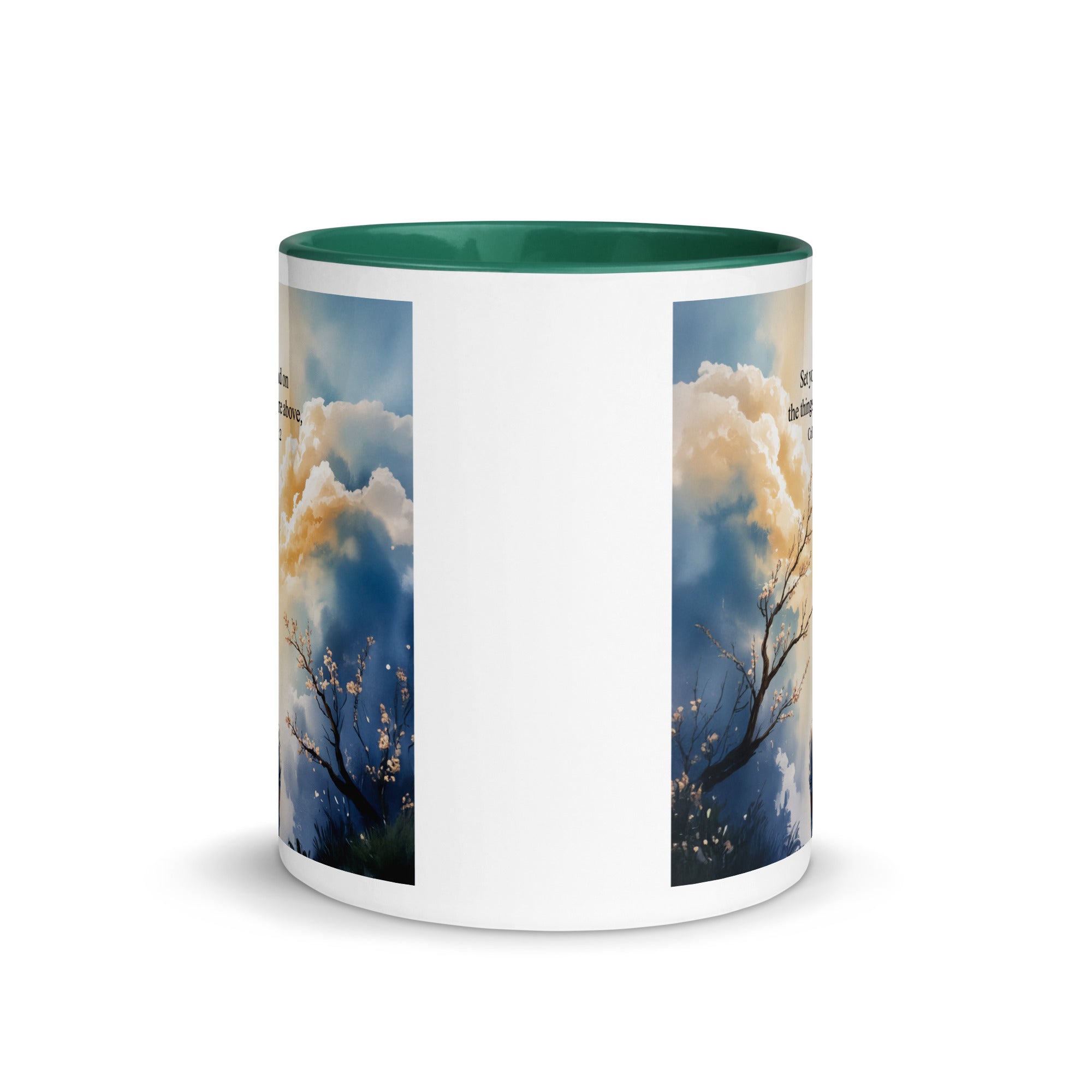Colossians 3:2 Bible Verse the things White Ceramic Mug with Color Inside