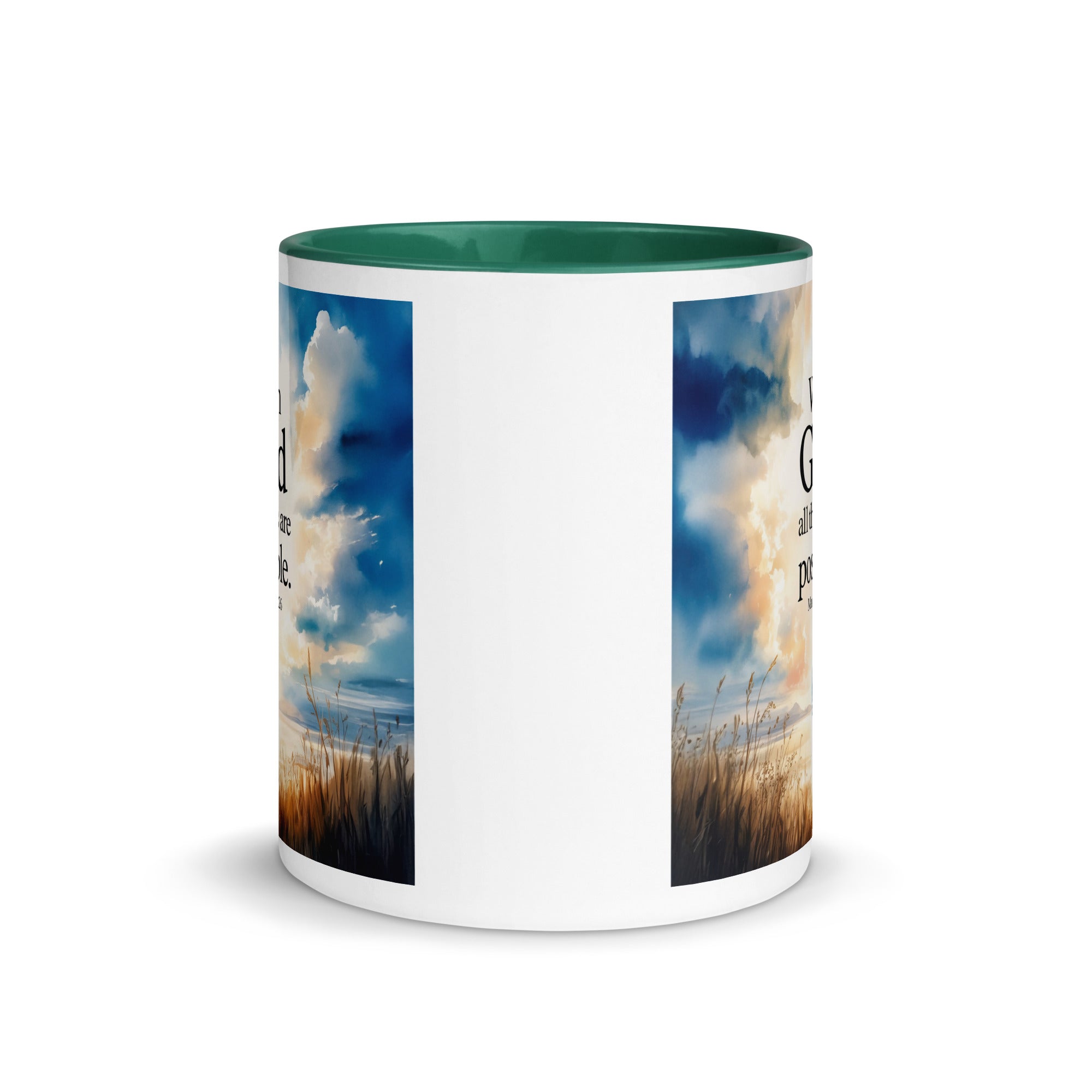 Matthew 19:26 Bible Verse Jesus White Ceramic Mug with Color Inside