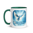 John 14:26 Bible Verse, Holy Spirit Dove White Ceramic Mug with Color Inside