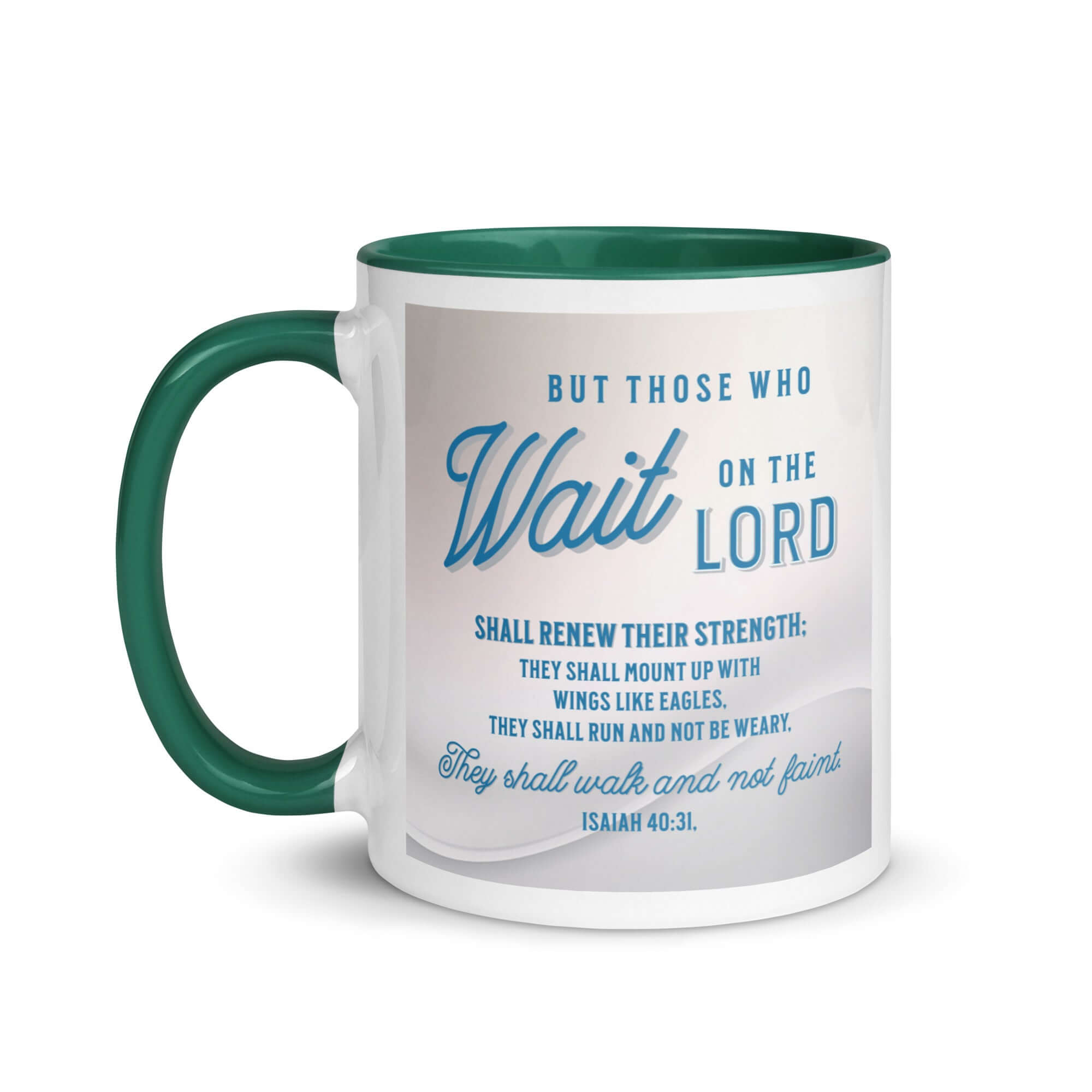 Isaiah 40:31 Bible Verse, Wings like Eagles White Ceramic Mug with Color Inside