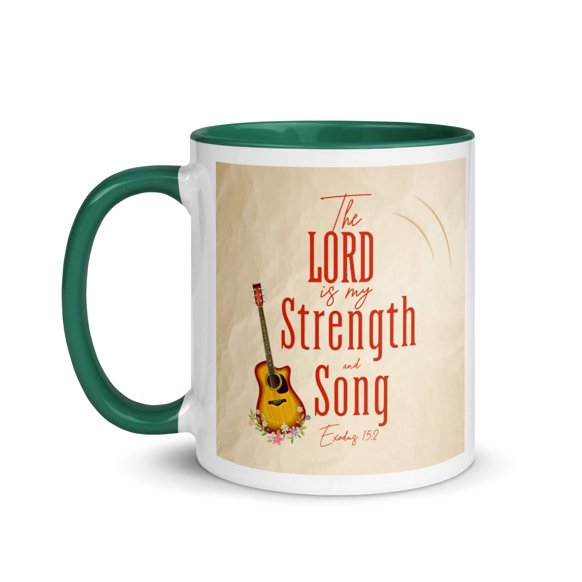 Exodus 15:2 Bible Verse, The LORD is my strength White Ceramic Mug with Color Inside