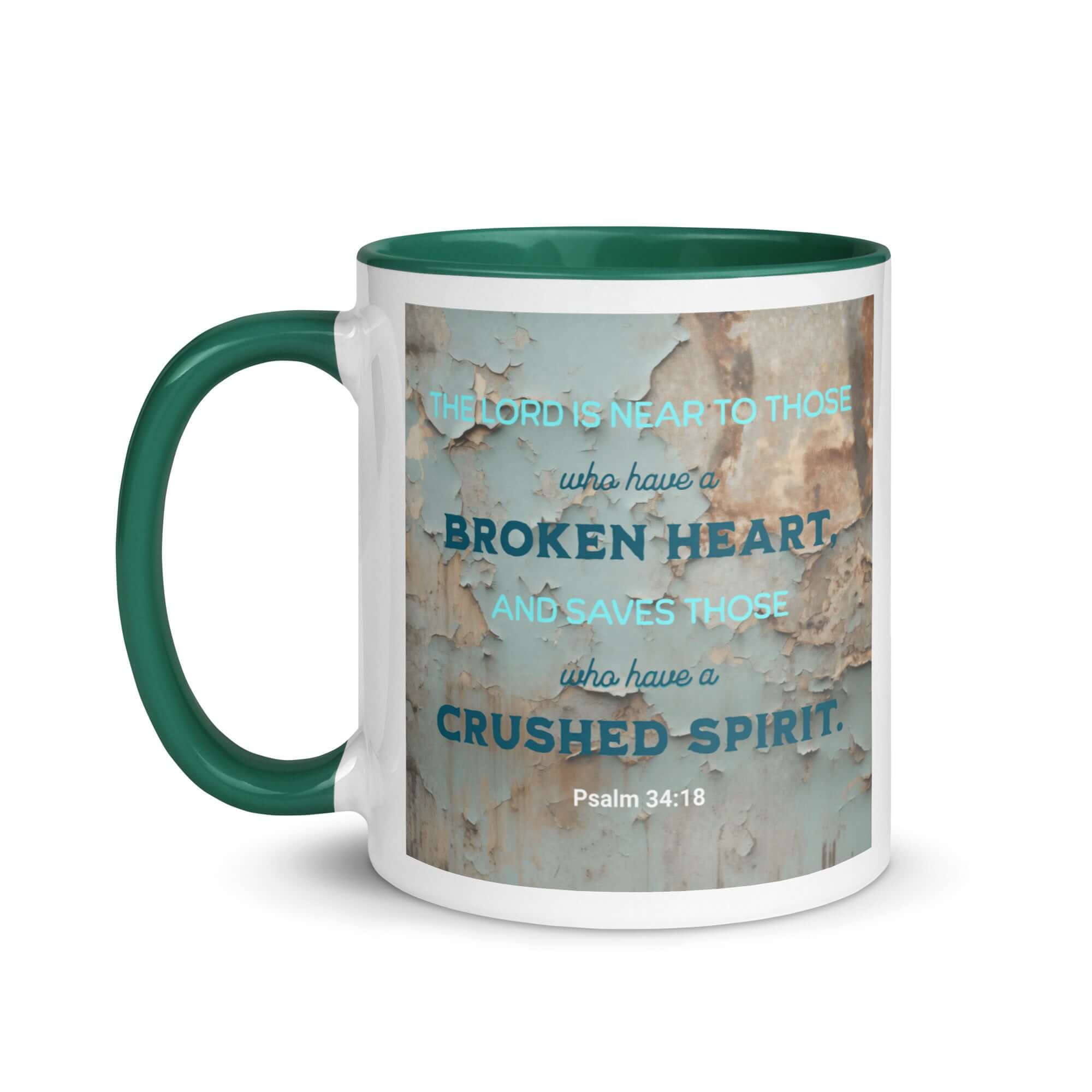 Psalm 34:18 Bible Verse, The LORD is Near White Ceramic Mug with Color Inside