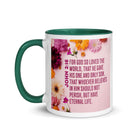 John 3:16 Bible Verse, For God So Loved White Ceramic Mug with Color Inside