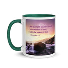 1 Corinthians 2:5 Bible Verse, power of God White Ceramic Mug with Color Inside