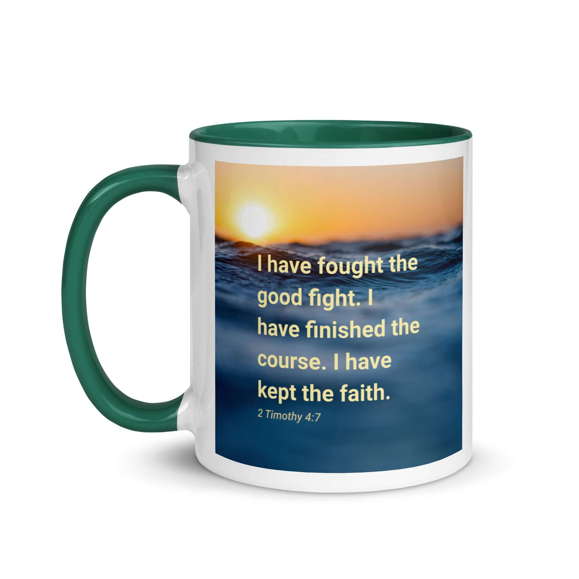 2 Timothy 4:7 Bible Verse, kept the faith White Ceramic Mug with Color Inside