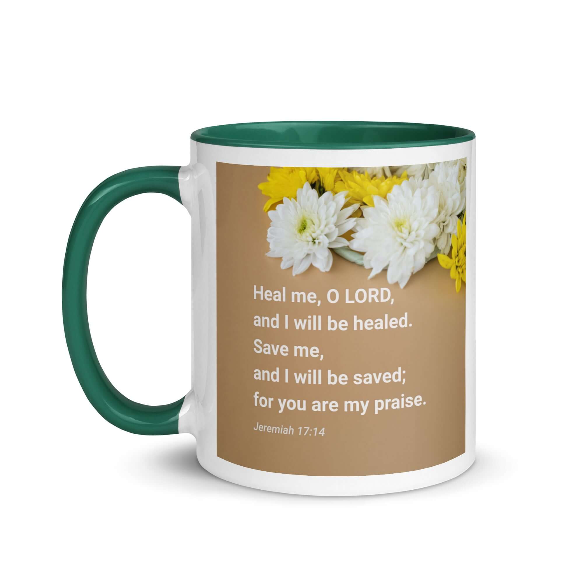 Jeremiah 17:14 Bible Verse, Heal me, O LORD White Ceramic Mug with Color Inside