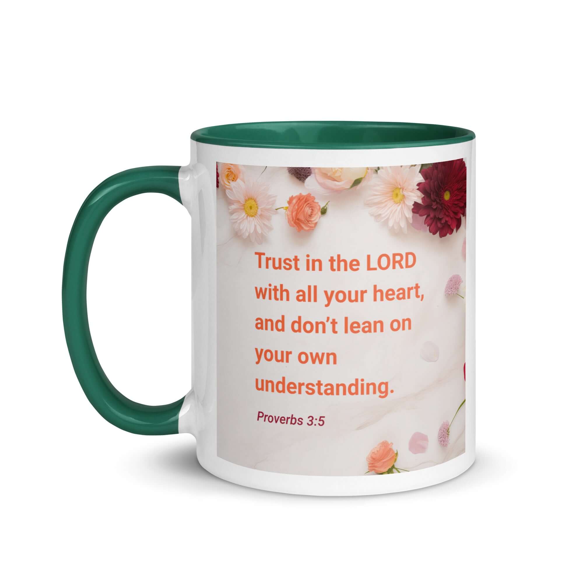 Proverbs 3:5 Bible Verse, Trust in the LORD White Ceramic Mug with Color Inside