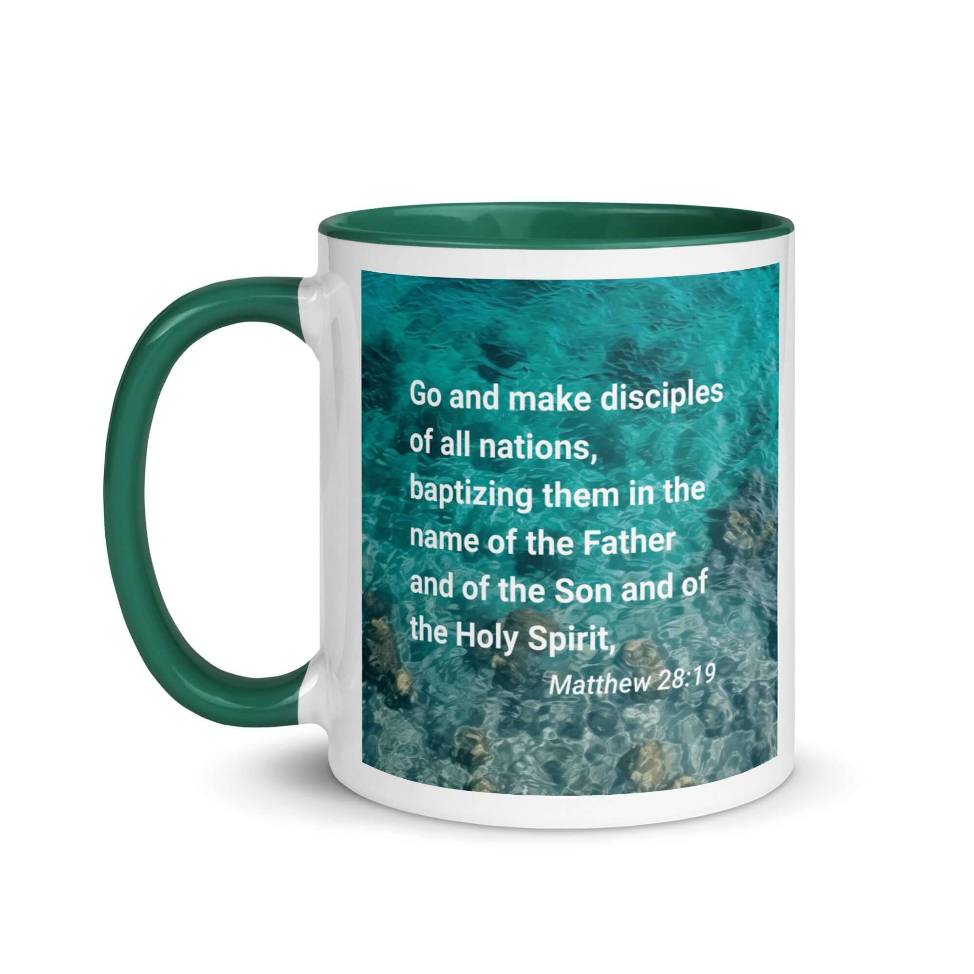 Matthew 28:19 Bible Verse, Make Disciples White Ceramic Mug with Color Inside