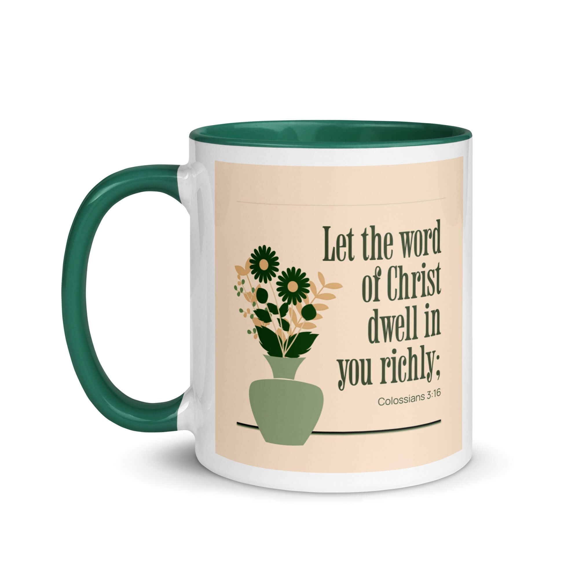 Colossians 3:16 Bible Verse, word of Christ White Ceramic Mug with Color Inside