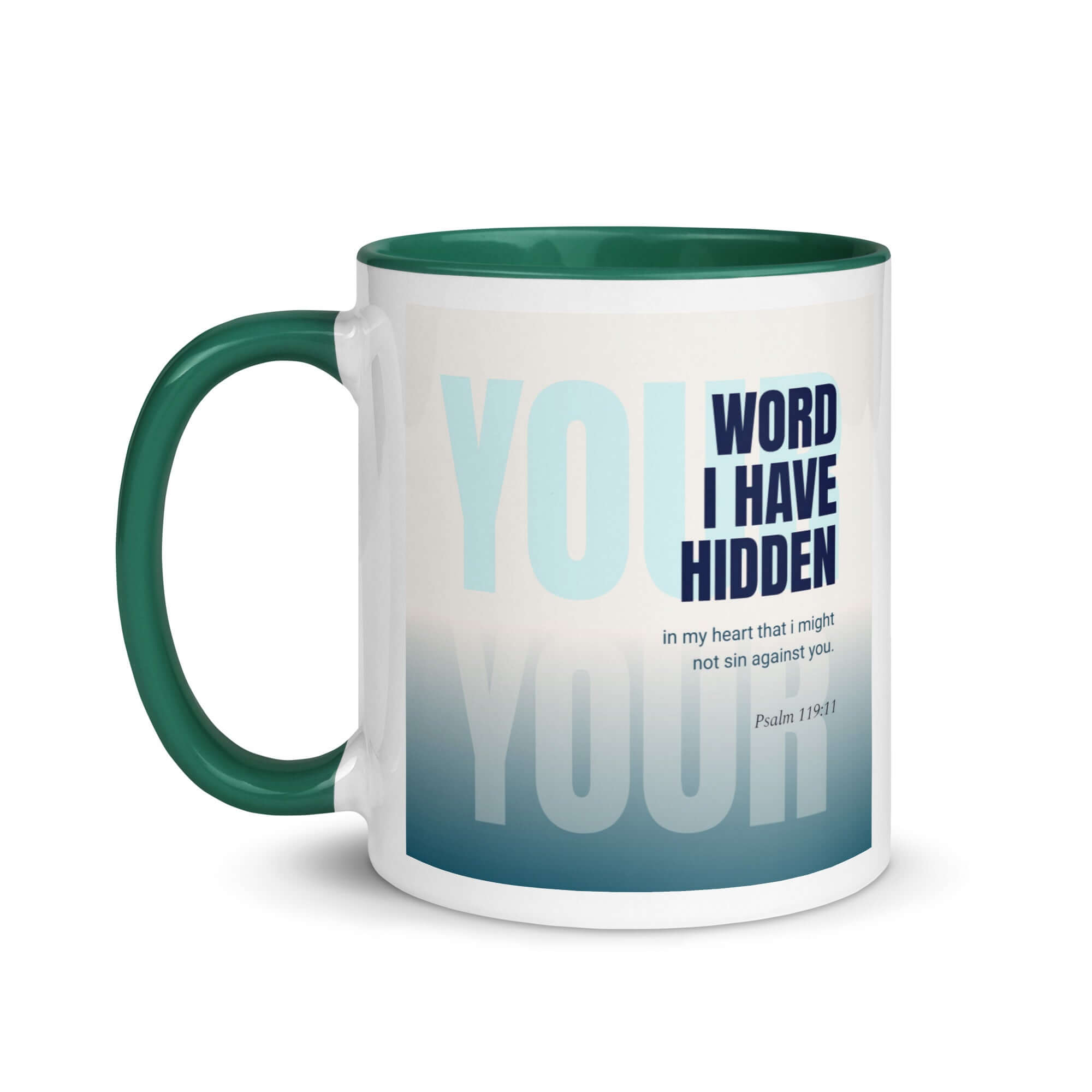 Psalm 119:11 Bible Verse, hidden your word White Ceramic Mug with Color Inside
