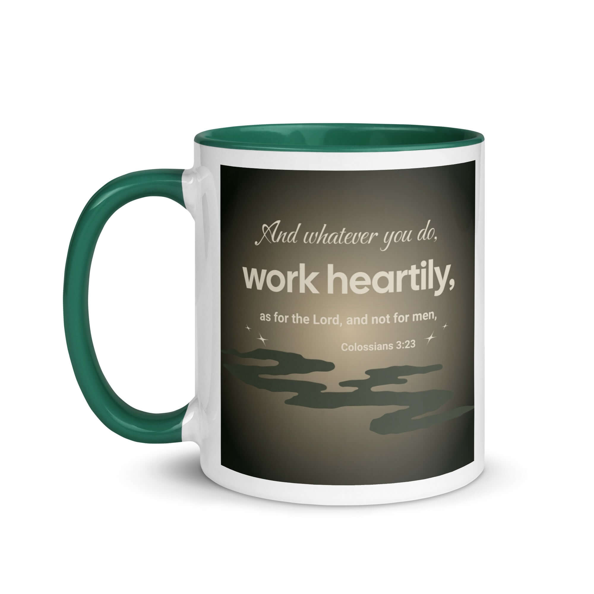 Colossians 3:23 Bible Verse, as for the Lord White Ceramic Mug with Color Inside