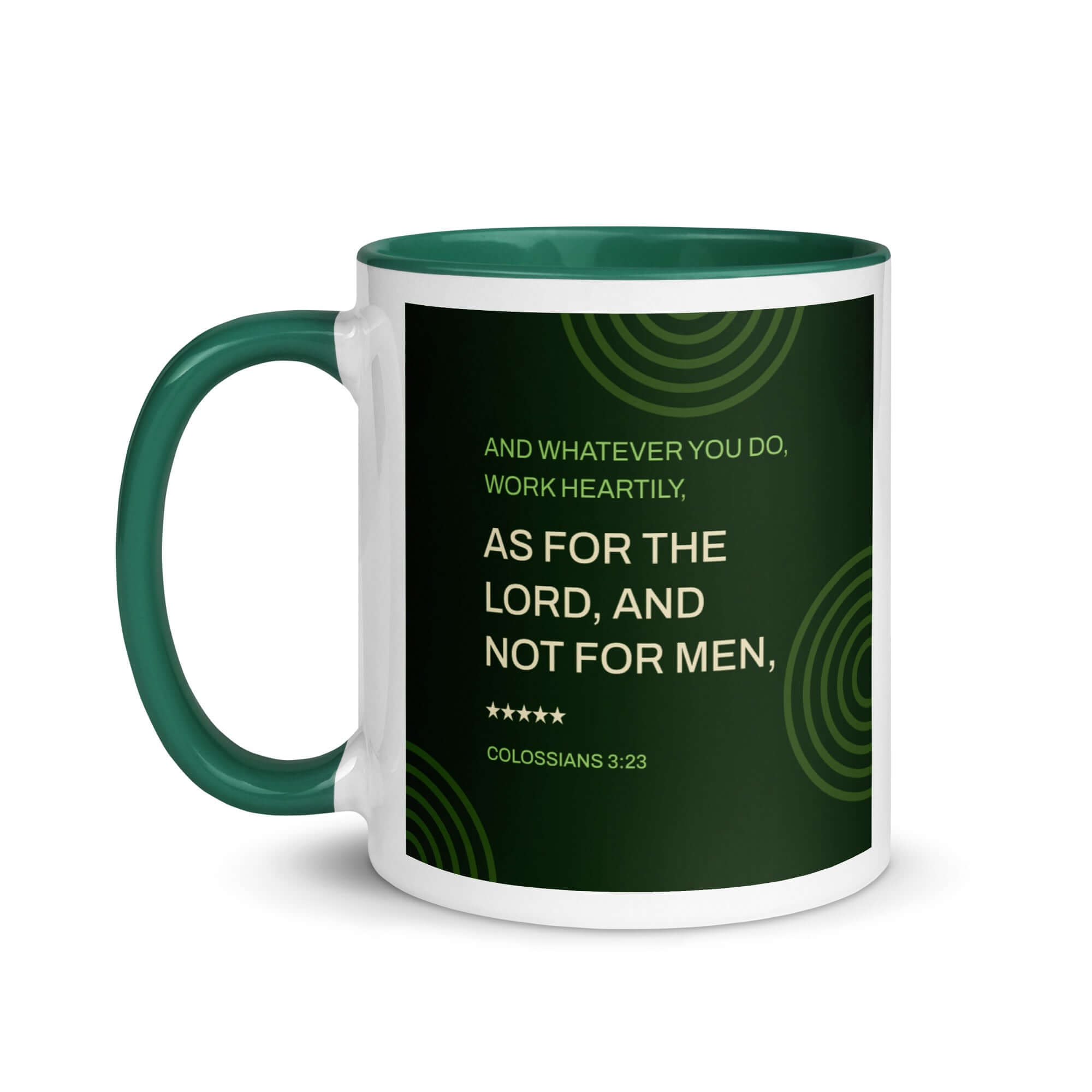 Colossians 3:23 Bible Verse, not for men White Ceramic Mug with Color Inside