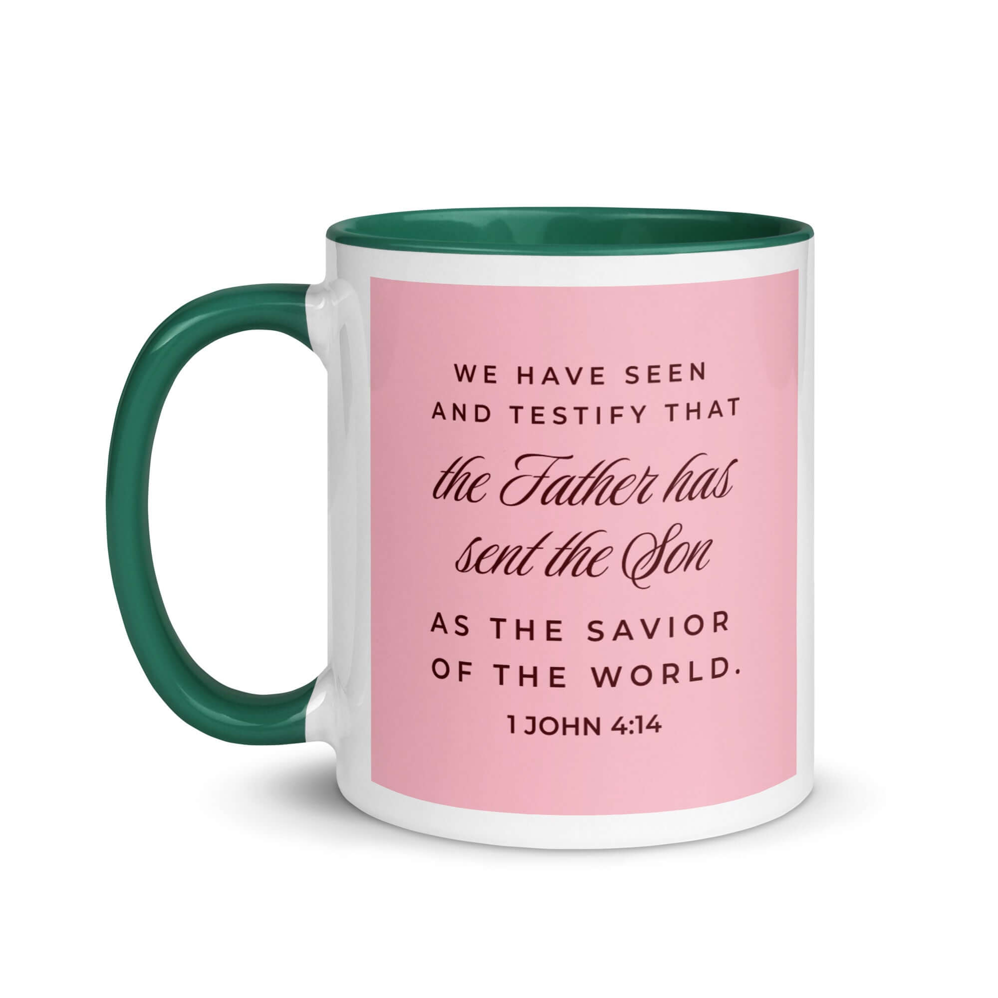 1 John 4:14 Bible Verse, We have seen White Ceramic Mug with Color Inside
