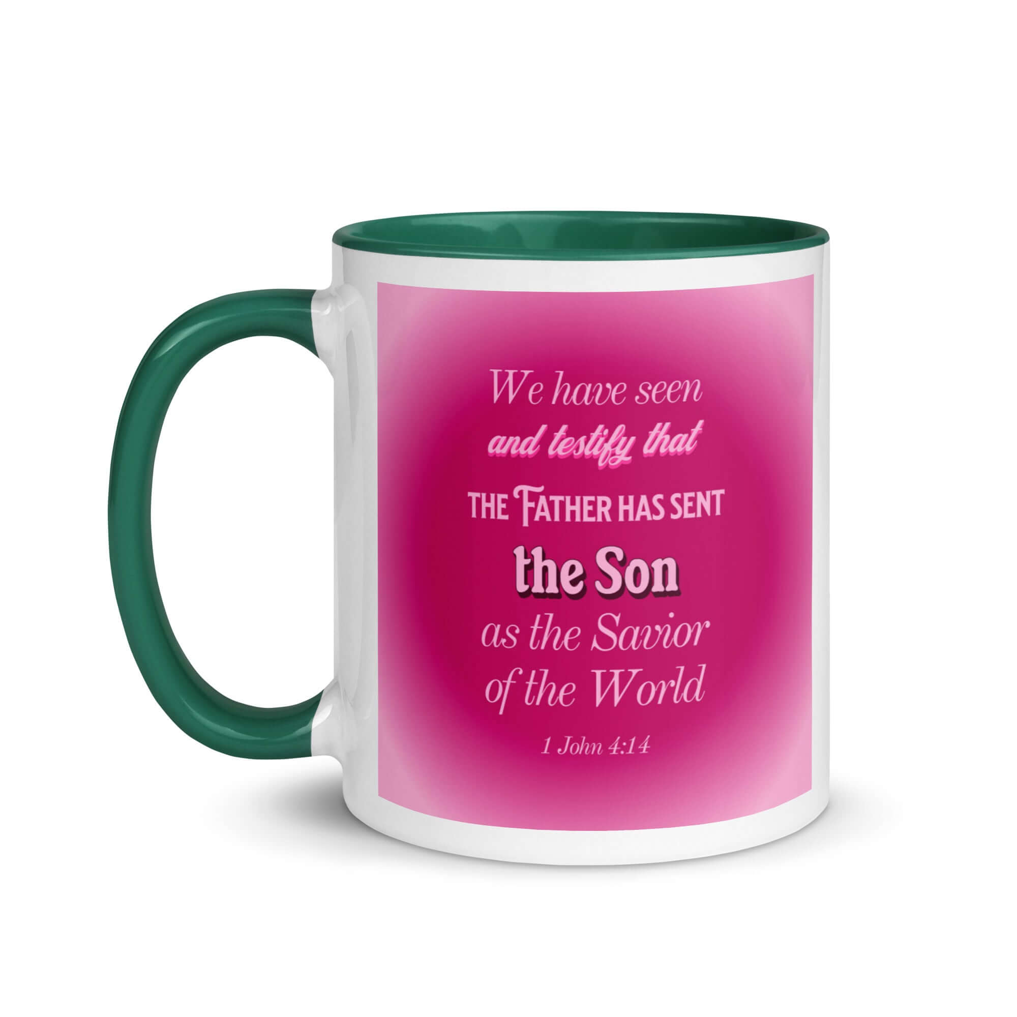 1 John 4:14 Bible Verse, that the Father White Ceramic Mug with Color Inside