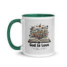 1 John 4:8 Bible Verse, God is Love White Ceramic Mug with Color Inside