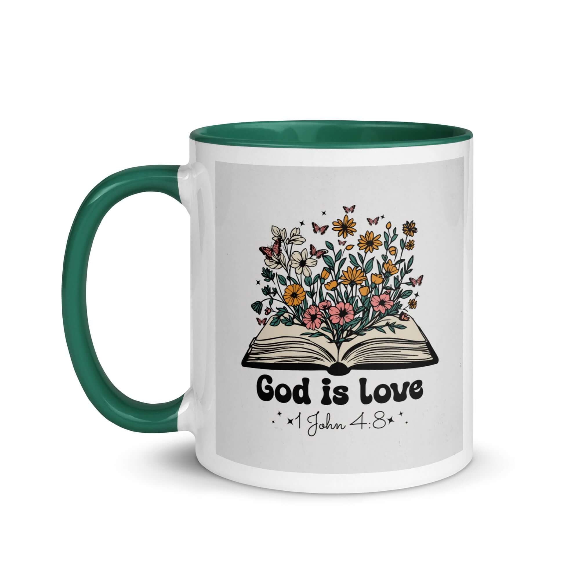 1 John 4:8 Bible Verse, God is Love White Ceramic Mug with Color Inside
