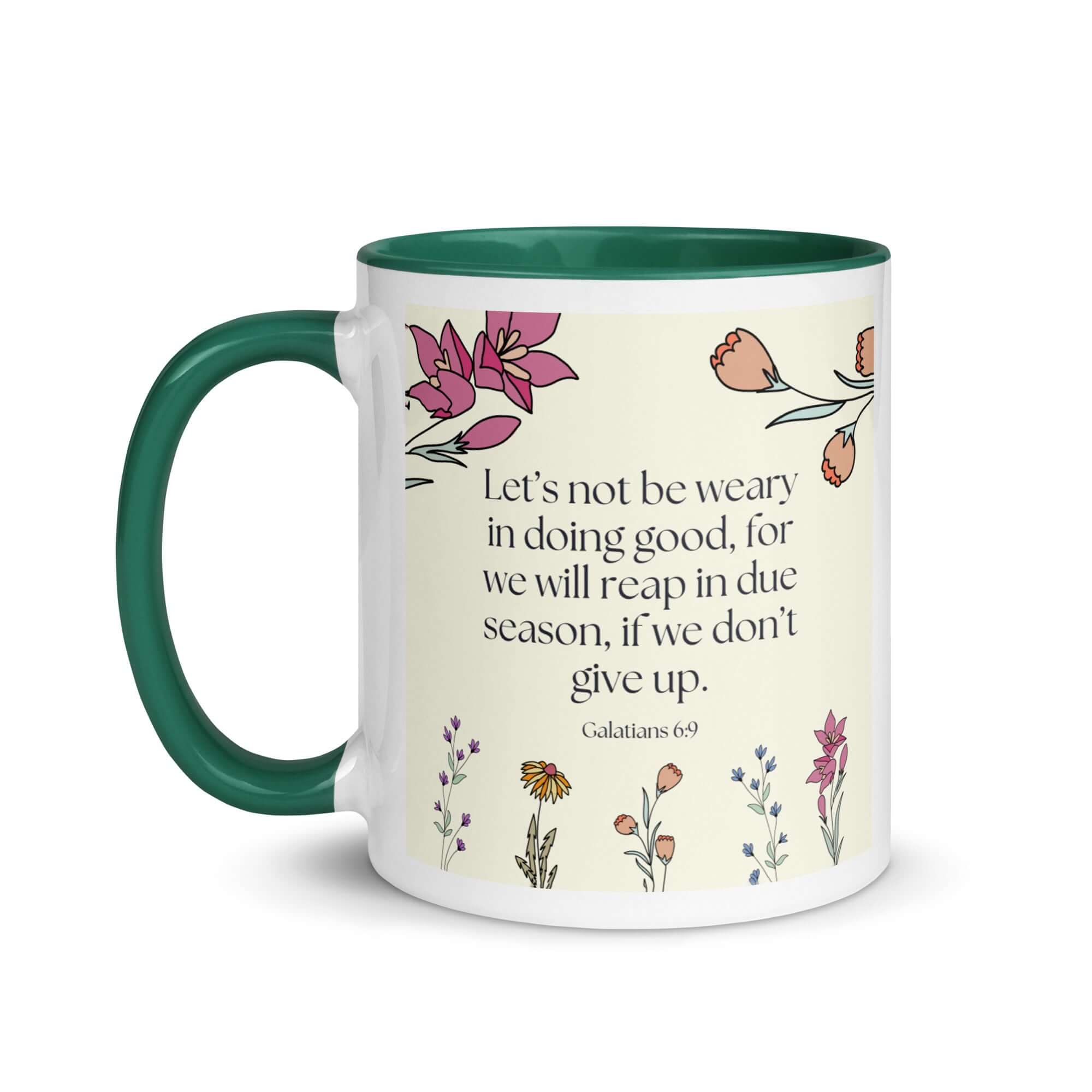 Galatians 6:9 Bible Verse, in doing good White Ceramic Mug with Color Inside
