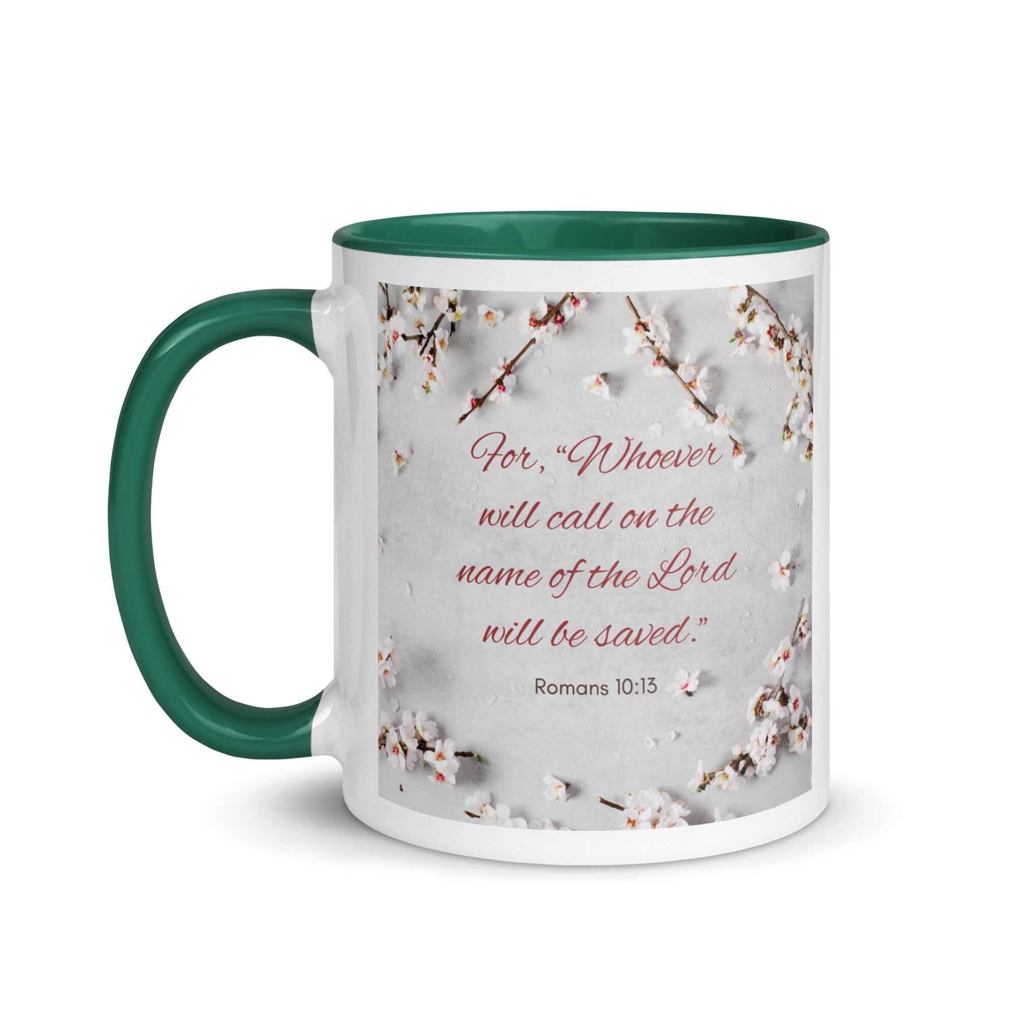 Romans 10:13 Bible Verse, the Lord White Ceramic Mug with Color Inside