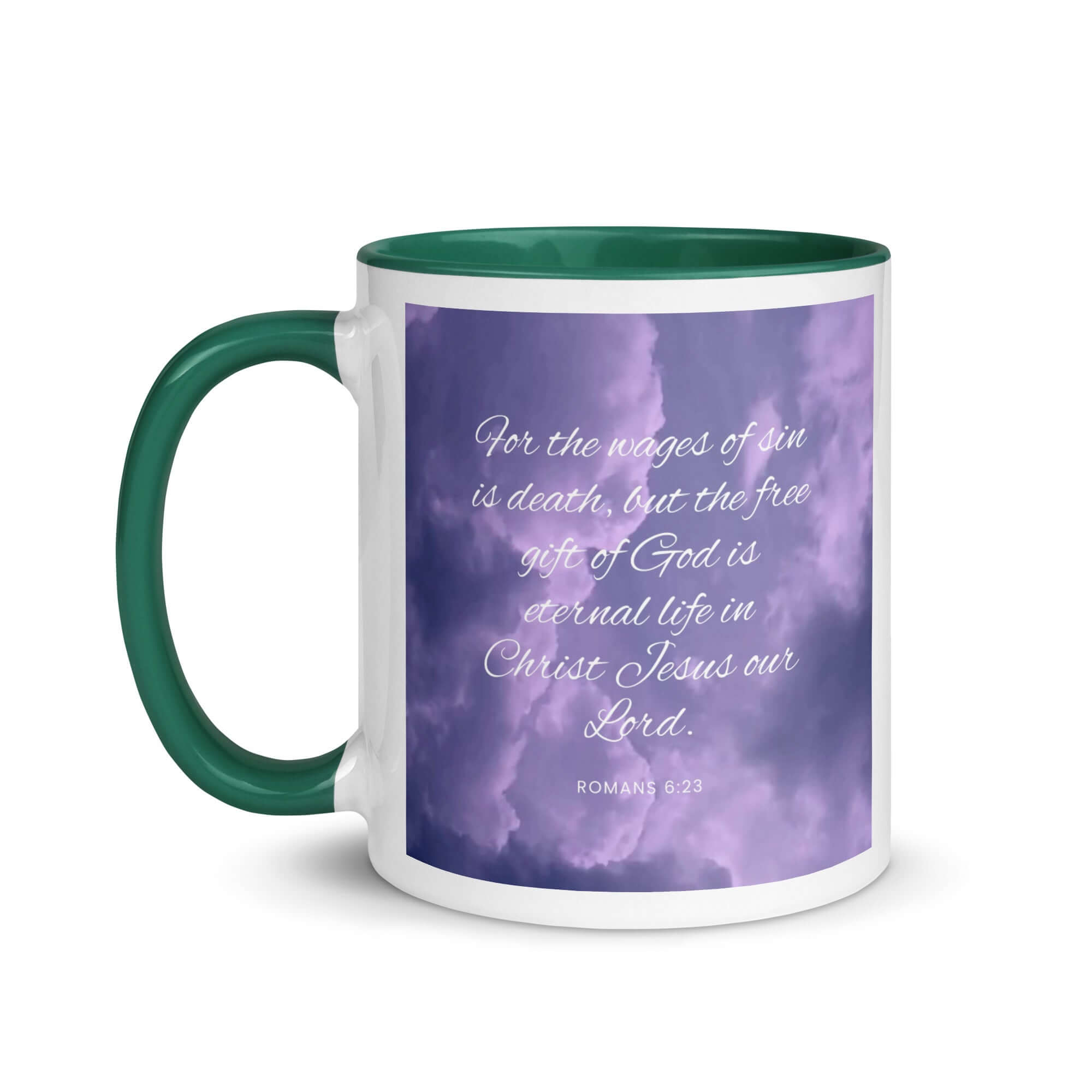 Romans 6:23 Bible Verse, free gift White Ceramic Mug with Color Inside