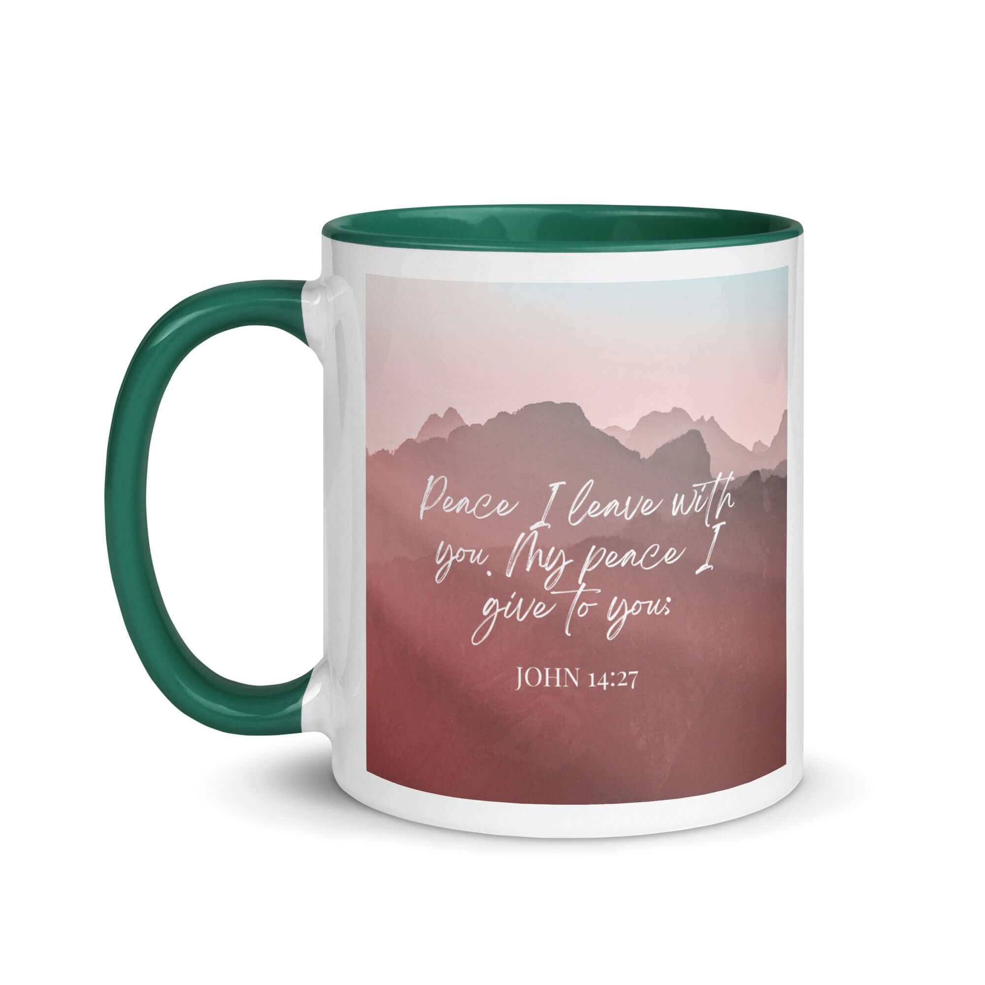 John 14:27 Bible Verse, I give you White Ceramic Mug with Color Inside