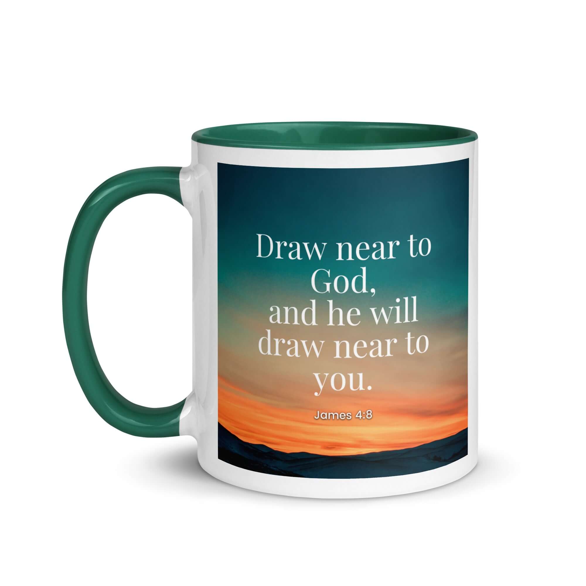 James 4:8 Bible Verse, near to God White Ceramic Mug with Color Inside