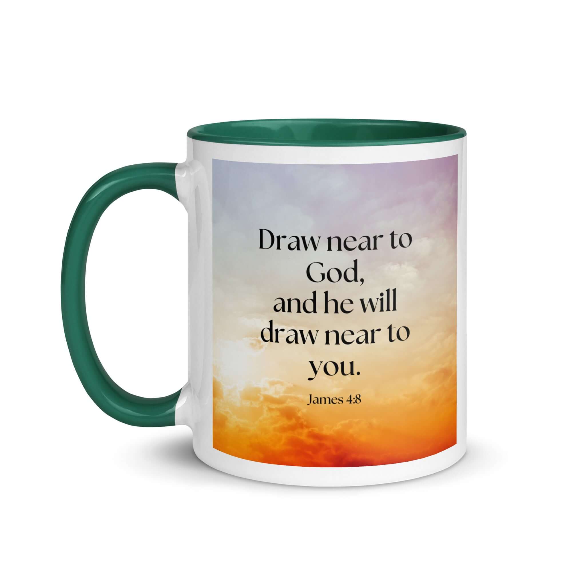 James 4:8 Bible Verse, he will draw White Ceramic Mug with Color Inside