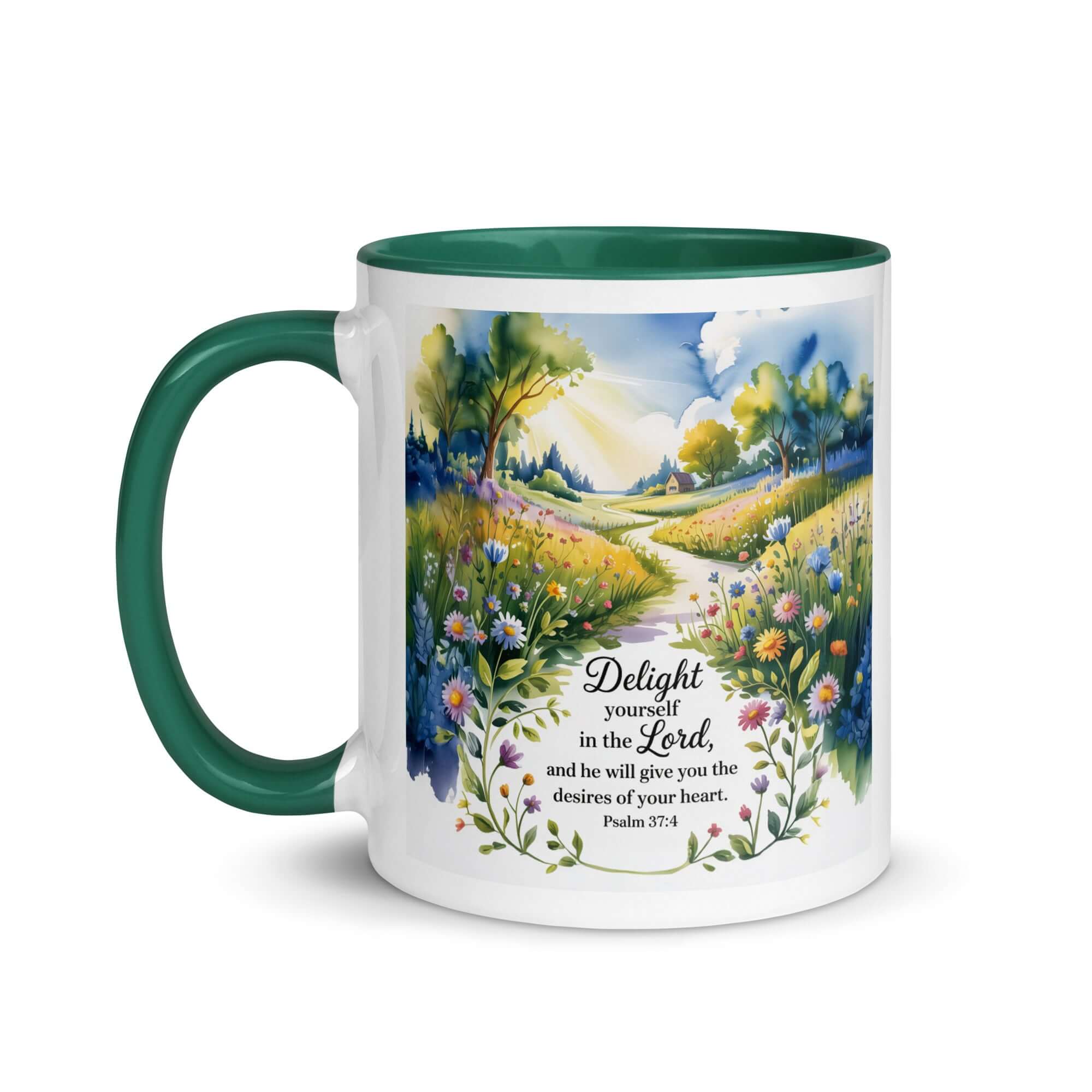 Psalm 37:4 Bible Verse, desires White Ceramic Mug with Color Inside