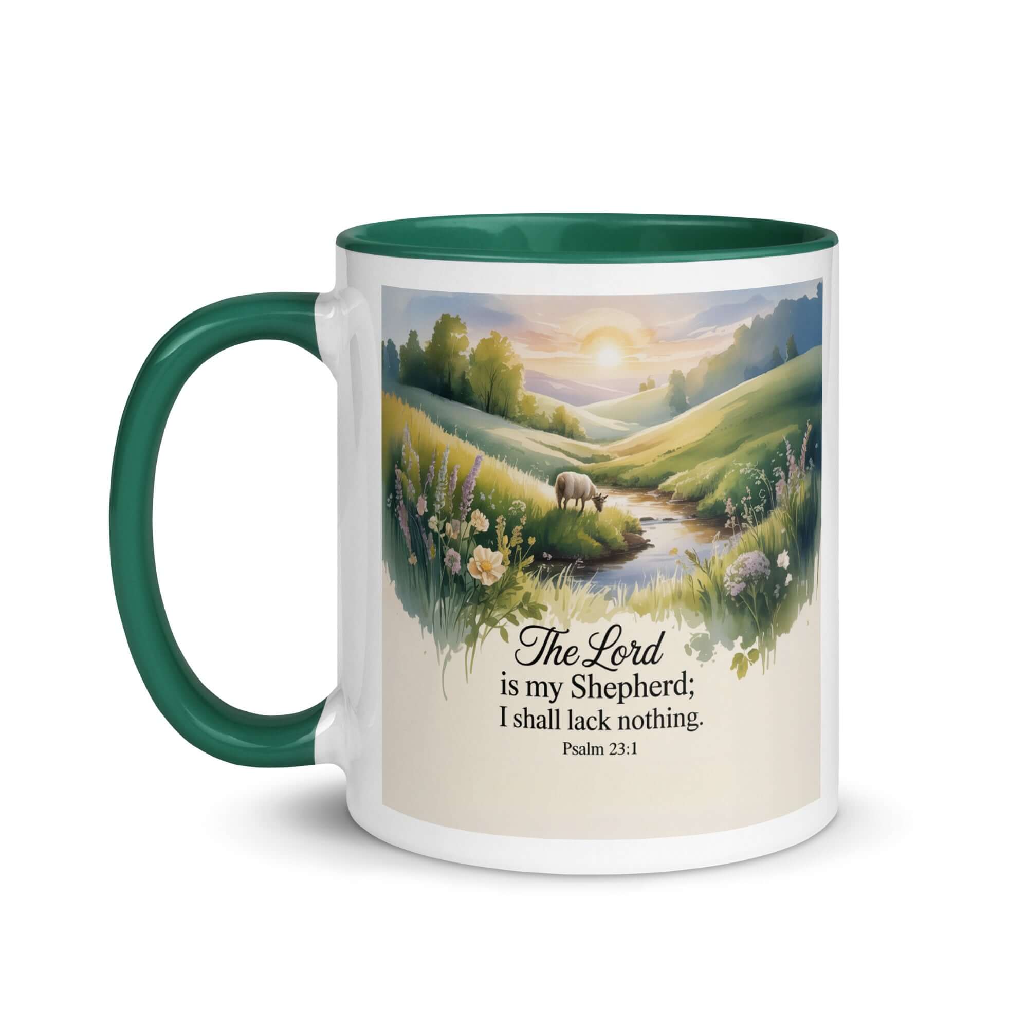 Psalm 23:1 Bible Verse, Lord White Ceramic Mug with Color Inside