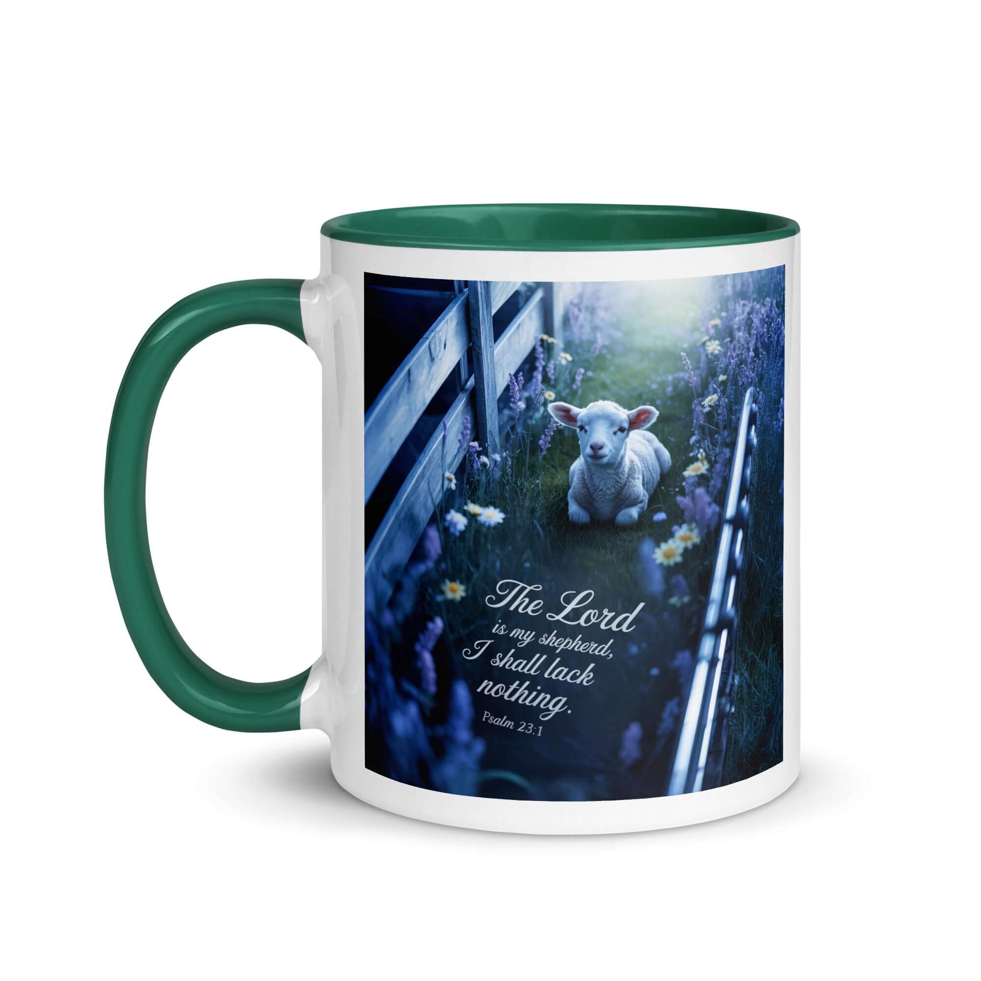 Psalm 23:1 Bible Verse, Shepherd White Ceramic Mug with Color Inside