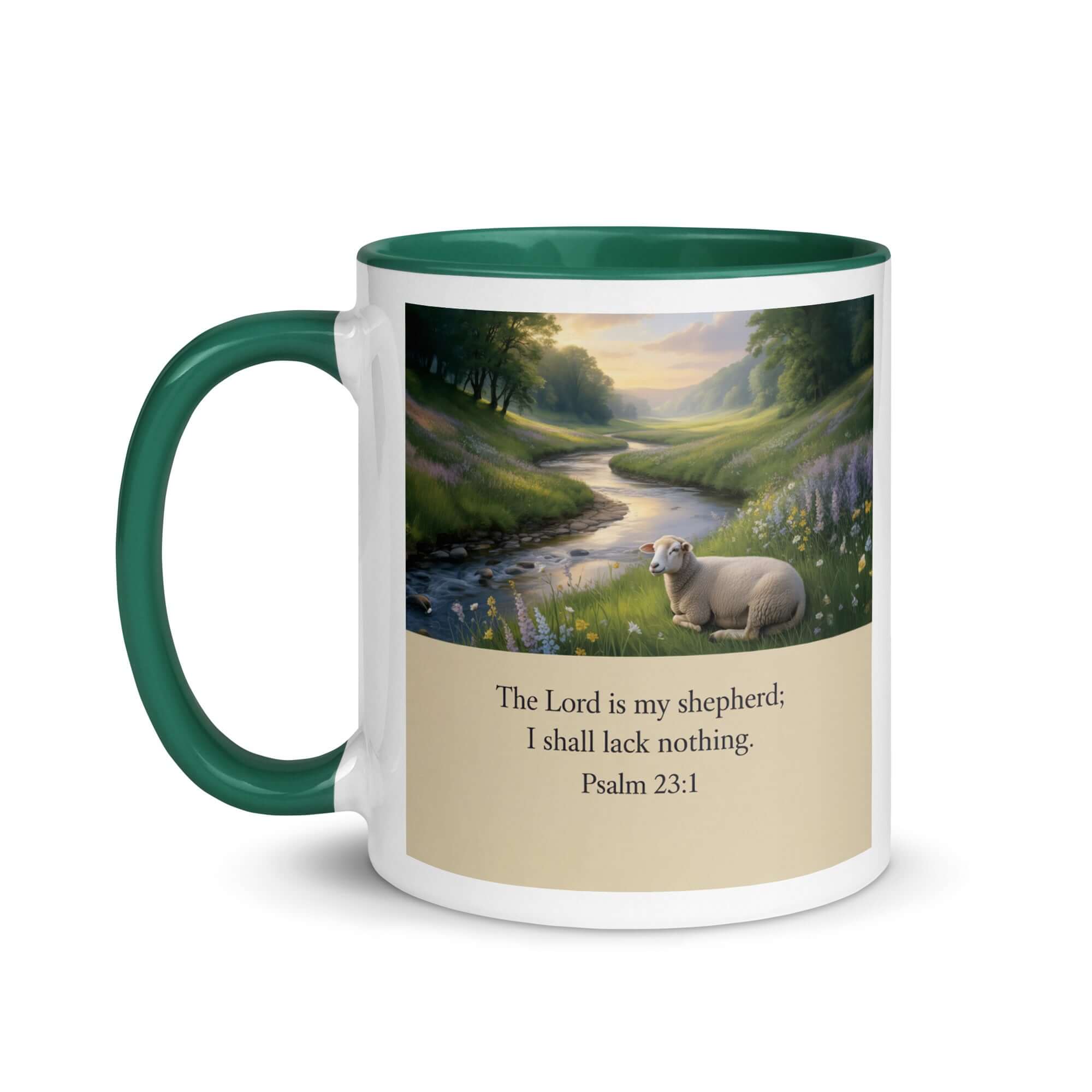 Psalm 23:1 Bible Verse, I shall White Ceramic Mug with Color Inside