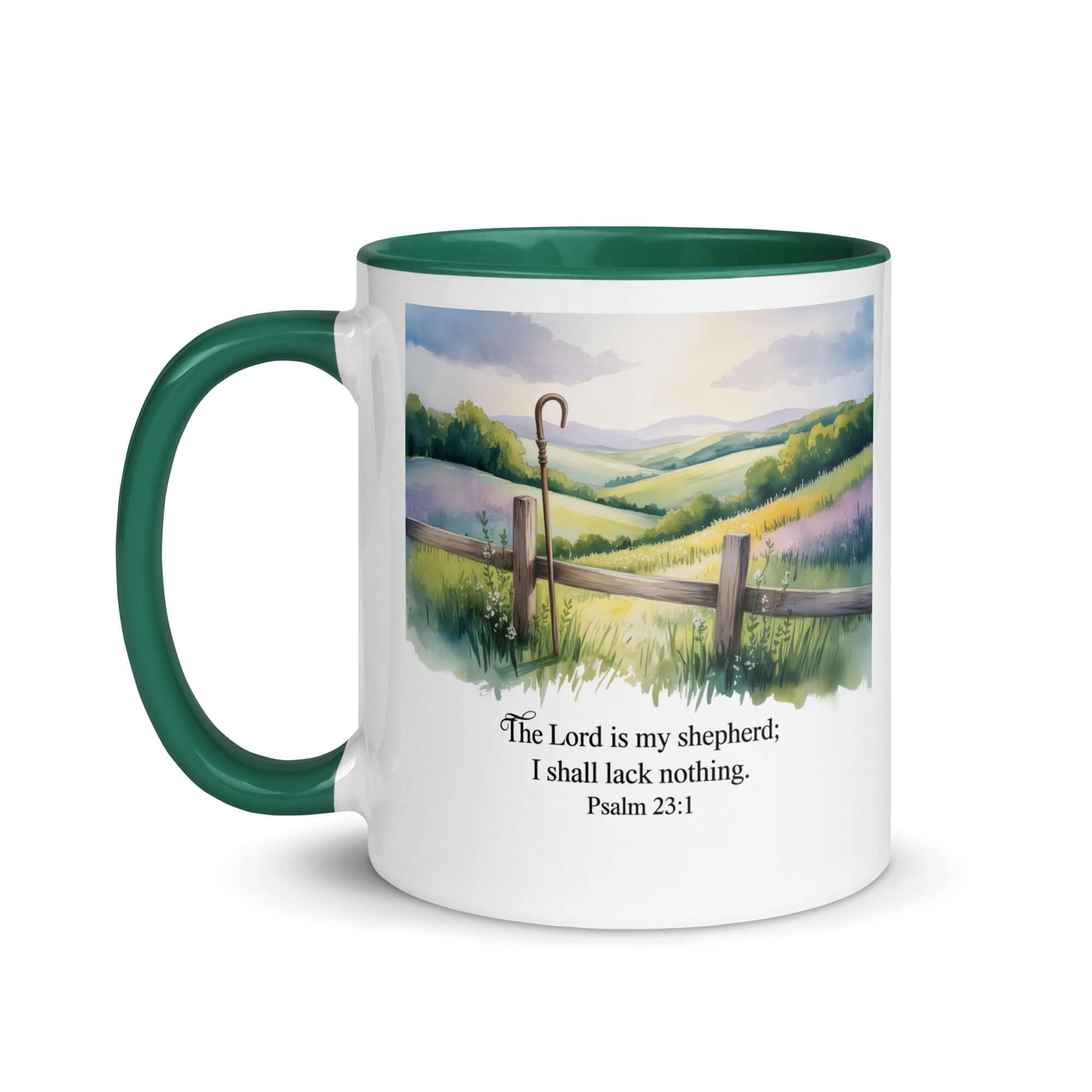 Psalm 23:1 Bible Verse, Lack White Ceramic Mug with Color Inside