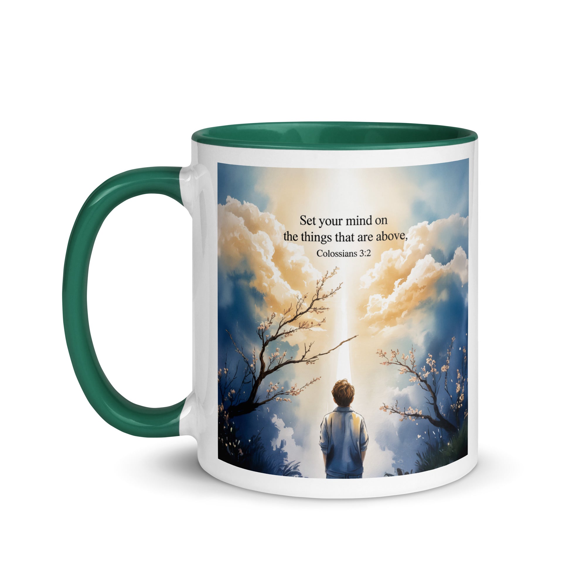 Colossians 3:2 Bible Verse the things White Ceramic Mug with Color Inside