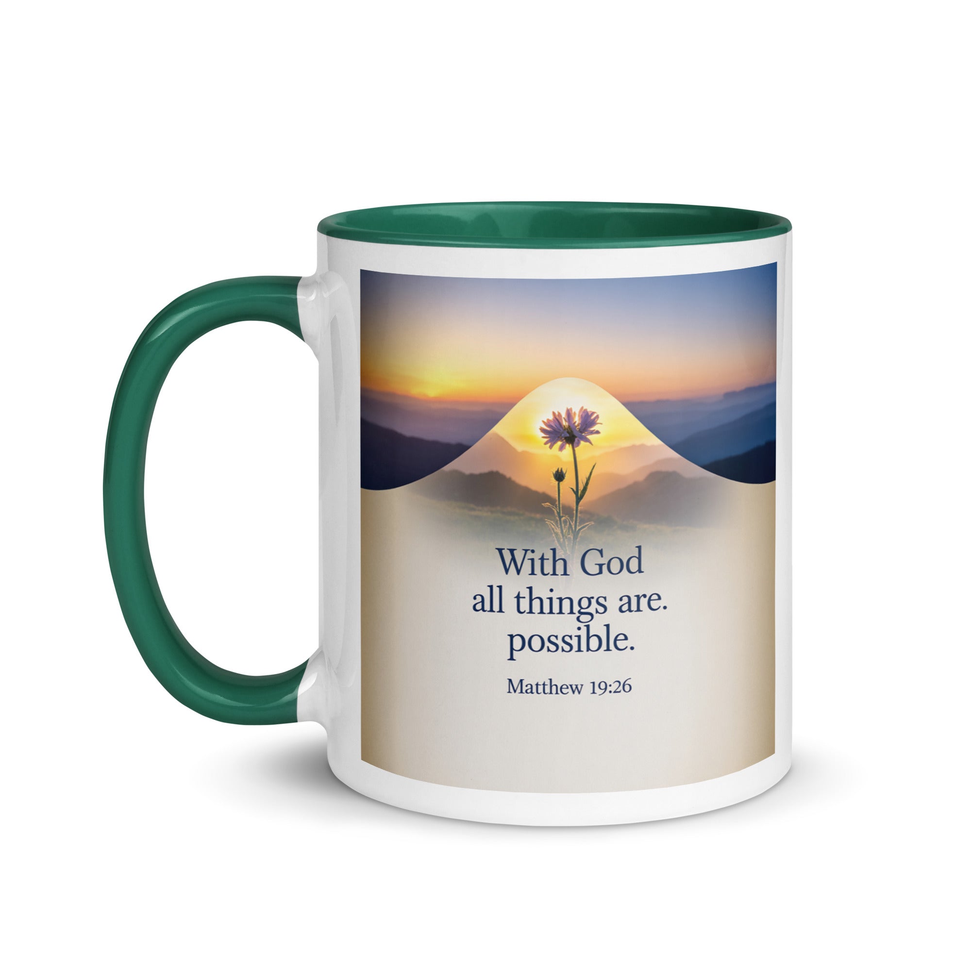 Matthew 19:26 Bible Verse at them White Ceramic Mug with Color Inside