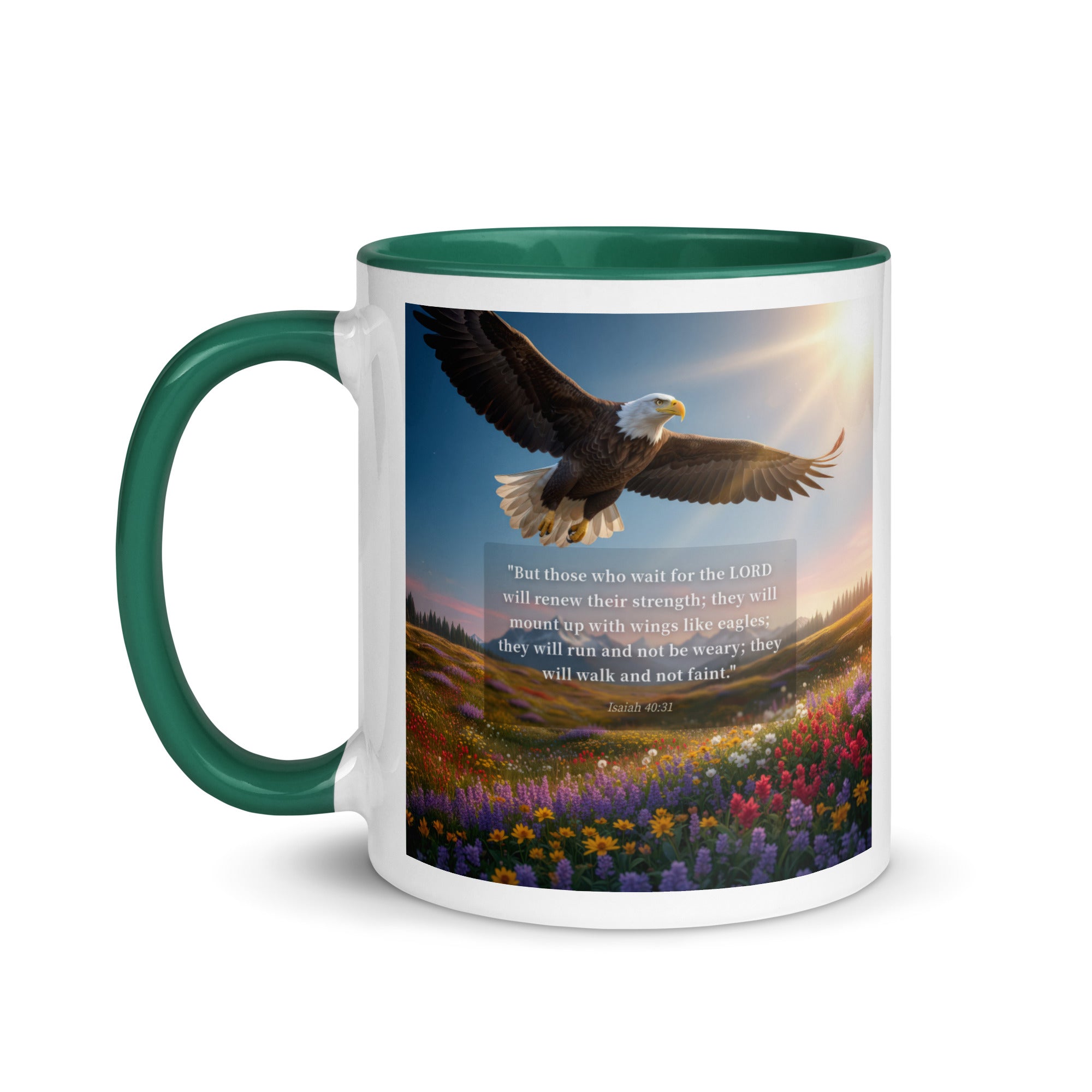 Isaiah 40:31 Bible Verse Who Wait White Ceramic Mug with Color Inside